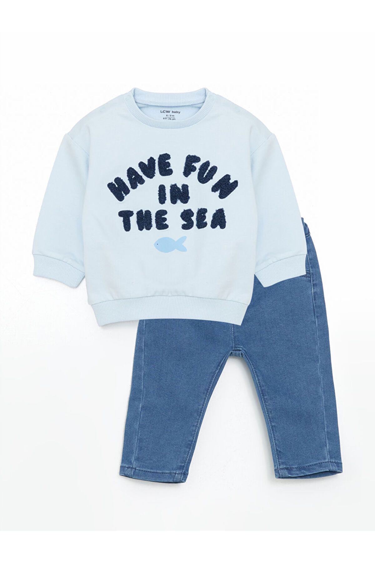 LC Waikiki LCW baby Mavi Hakim Yaka Erkek Bebek Gömlek ve Pantolon 2'li