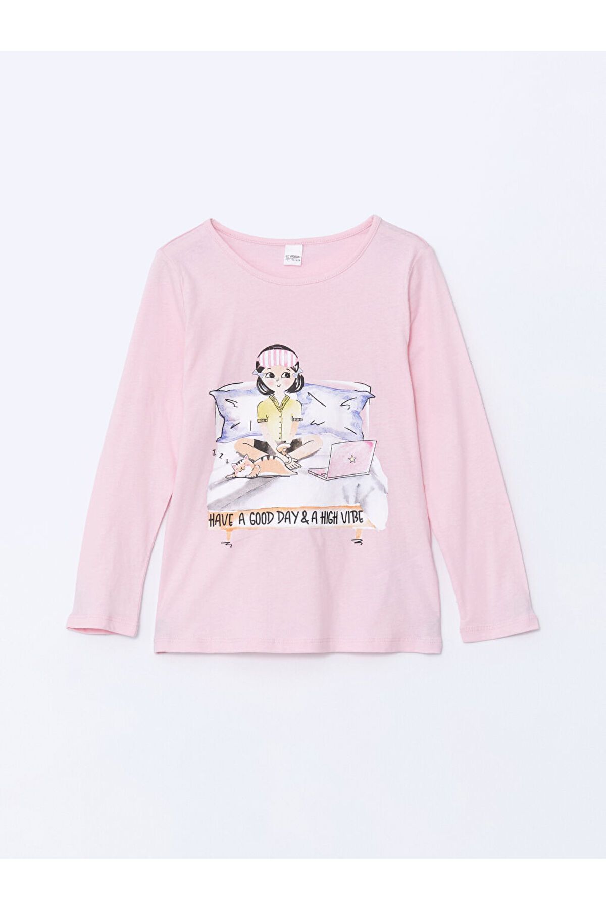 LC Waikiki-Lcw Kids Pink Crew Neck Girls Pajamas Set 3