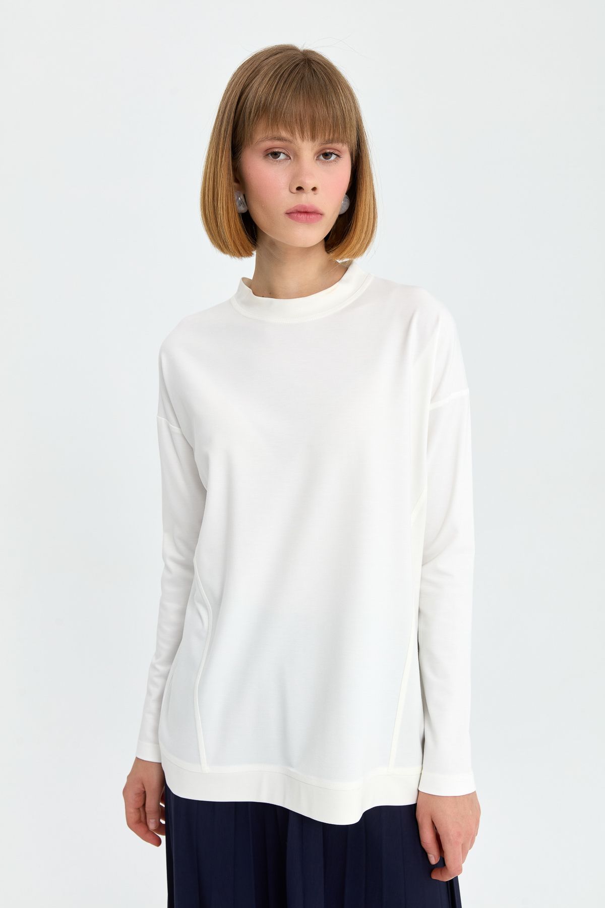 Nihan-Ecru Colored Knitted Basic Blouse 4