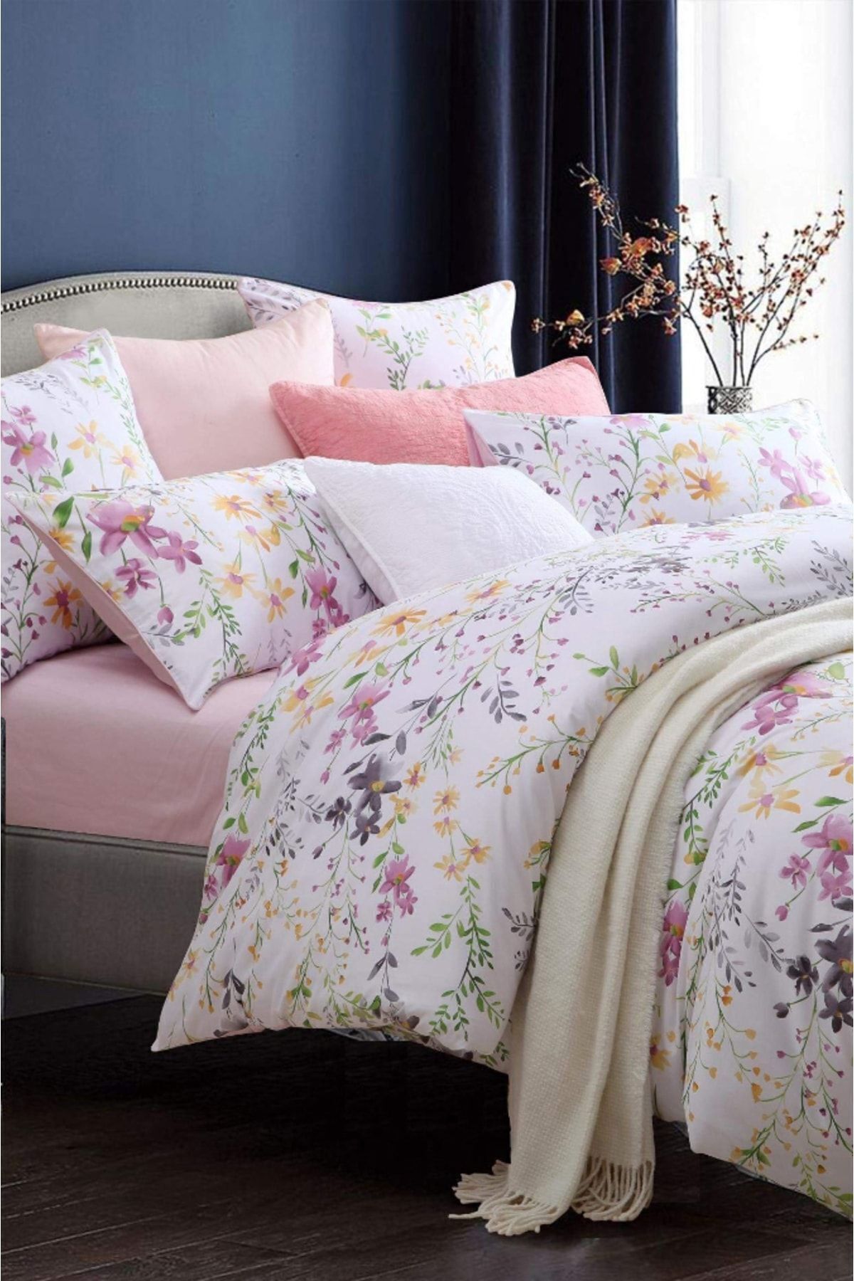 Always Çarşafı Lastikli Çift Taraflı Çift Kişilik Nevresim Takımı Flowers Pembe fotoğrafı 6 (önizleme)