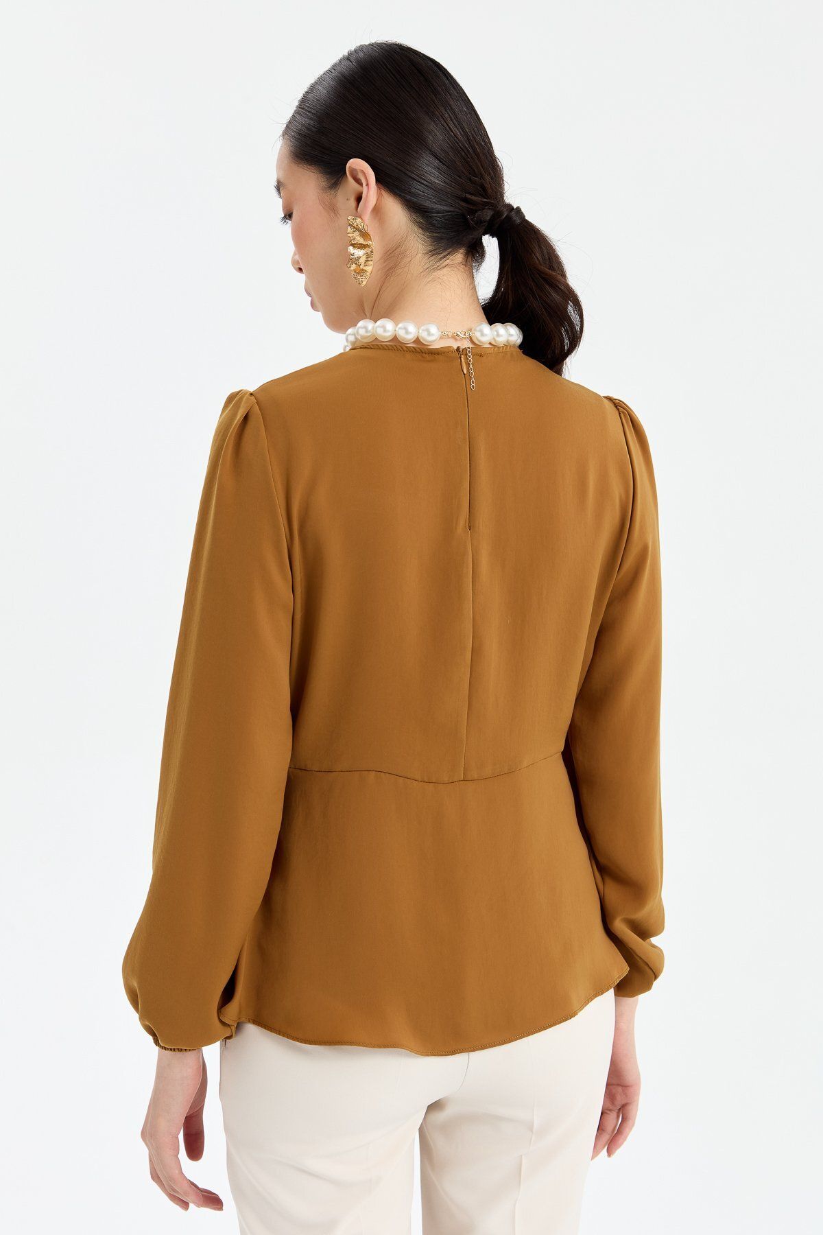 Nihan-Camel Colored Stylish Blouse - Front Tie-up Design 8