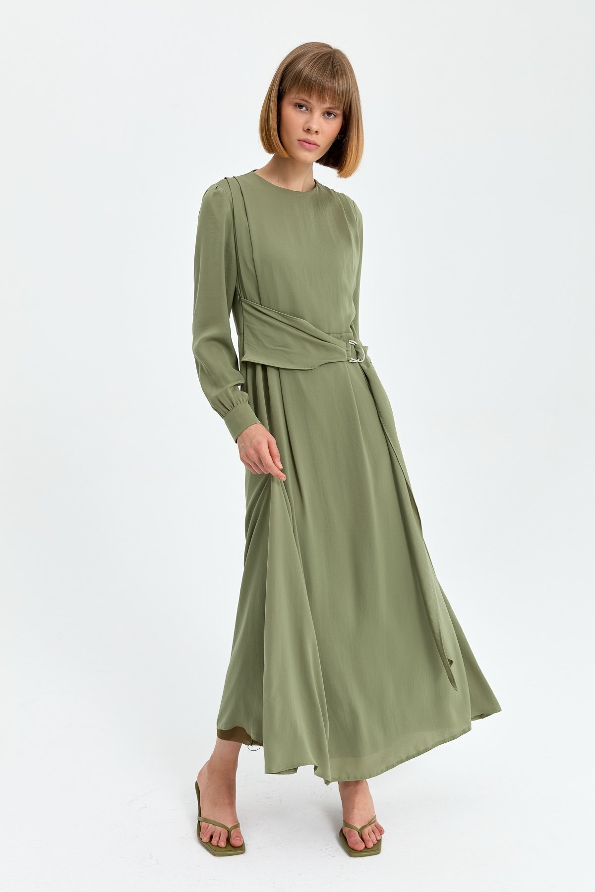 Nihan-Khaki Belt Detailed Dress 5