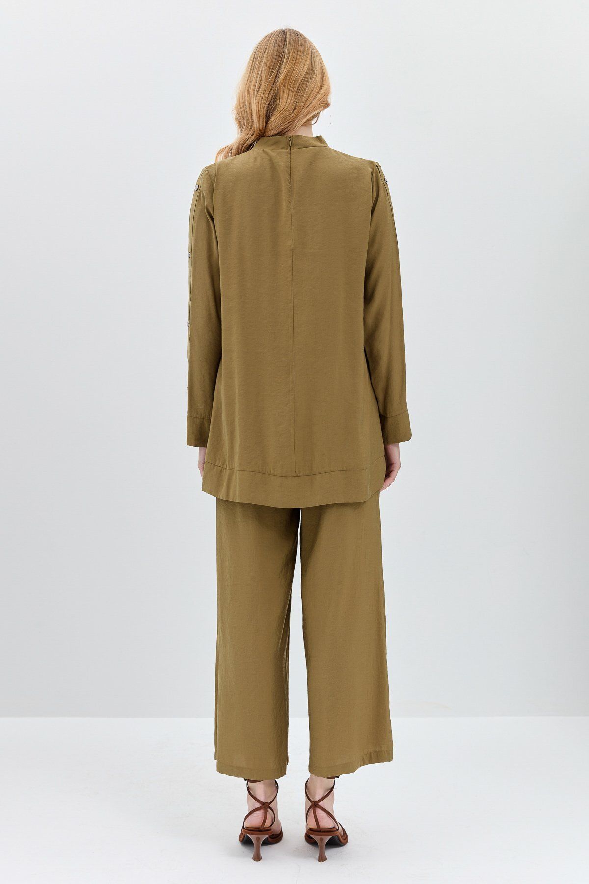 Nihan-Pants Tunic Set with Snap Detail on Sleeves Khaki 8