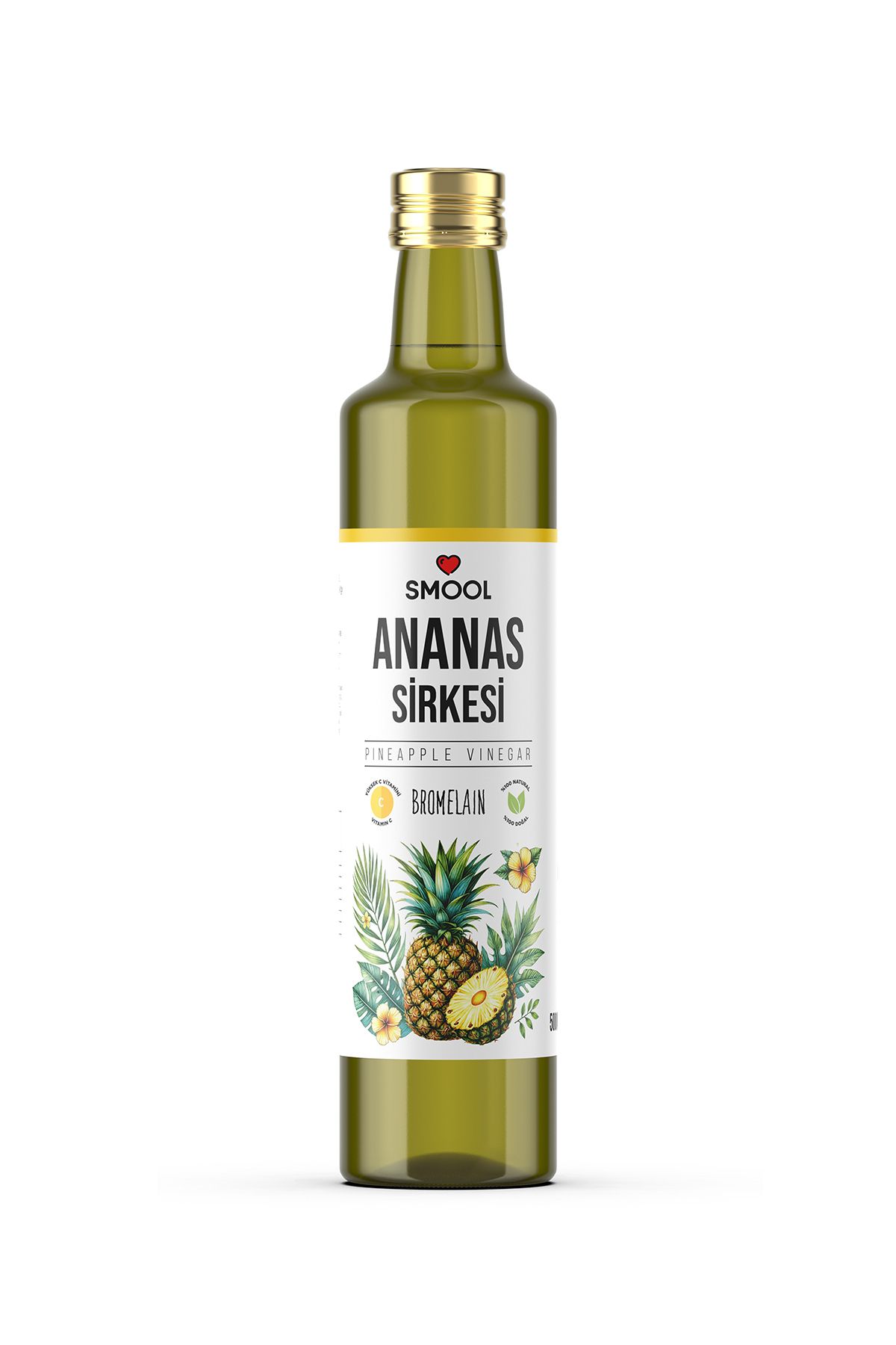 SMOOL Ananas Sirkesi Doğal Fermentasyon Bromelain içeren 500 ML Vinegar