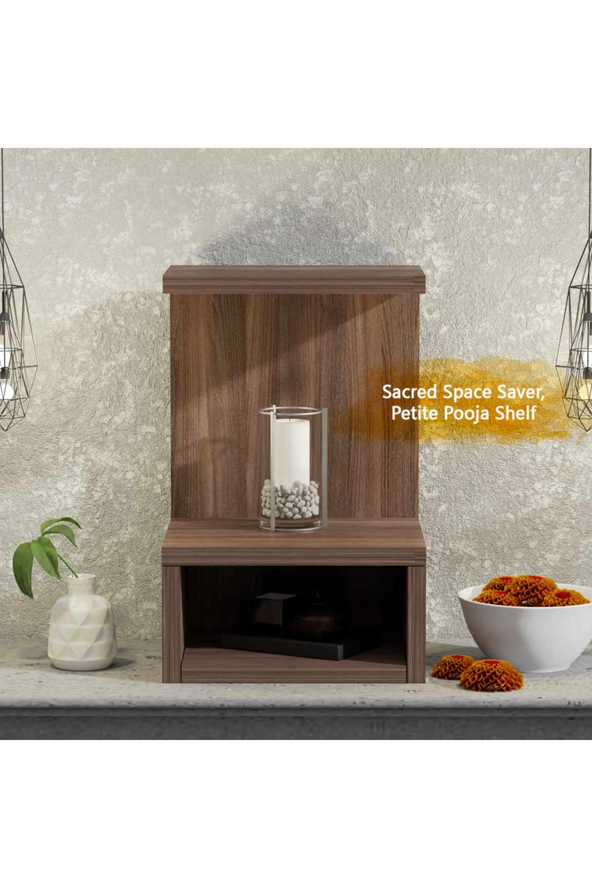 Mahmayi-Wooden Small Mandir, Temple with Single Open Shelf-Truffle Brown Branson Robinia 5