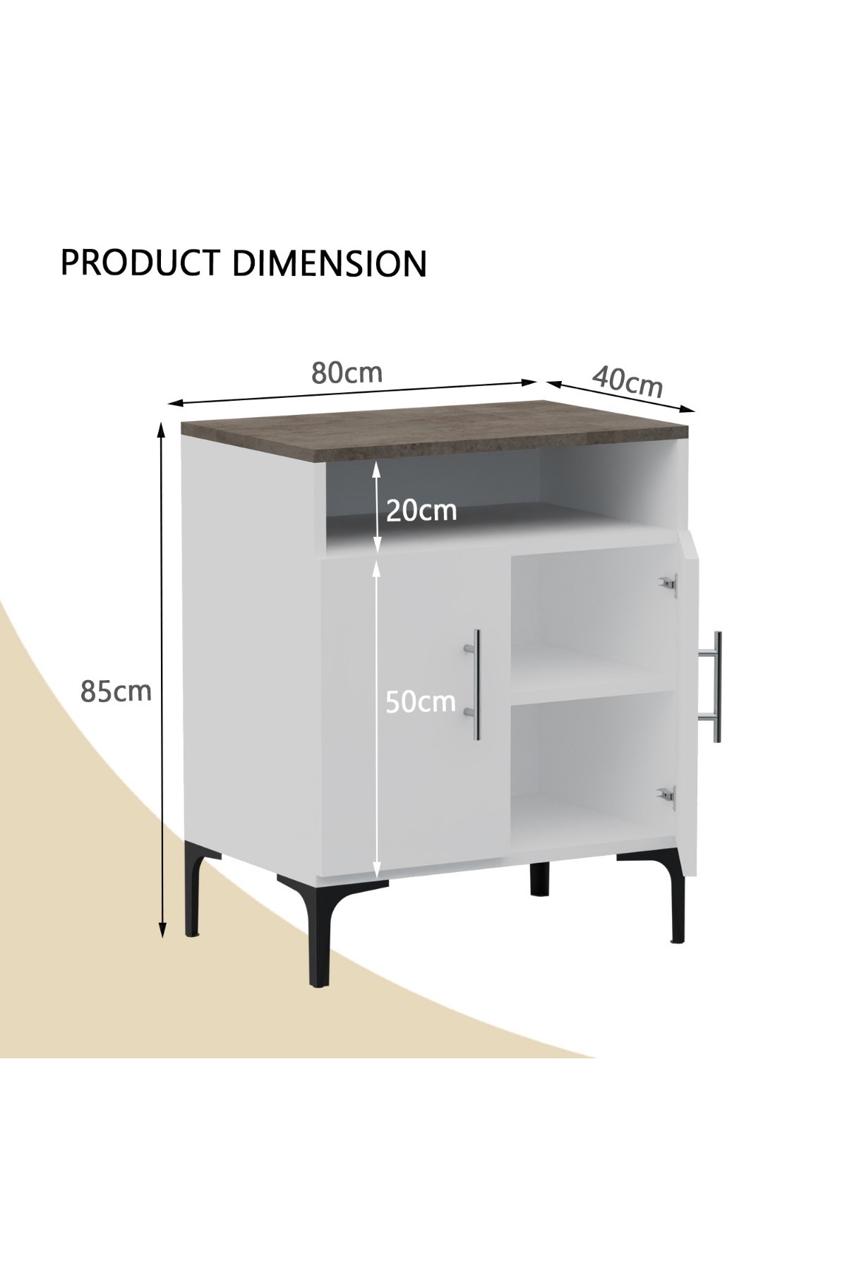Mahmayi-Cabinet with 2 Door Storage and Single Open Shelf-Dark Grey Chicago Concrete and White 2