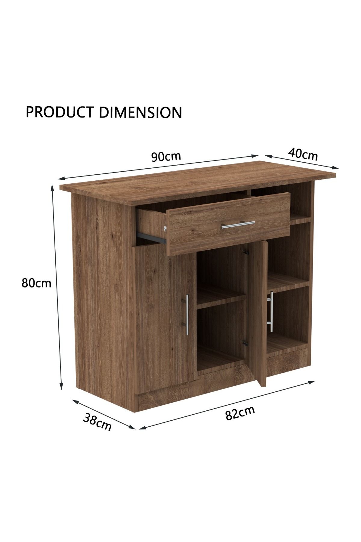 Mahmayi-Medium Height Cabinet with Single Drawer, 2 Door Storage and 3 Open Shelf-Truffle Davos Oak 2