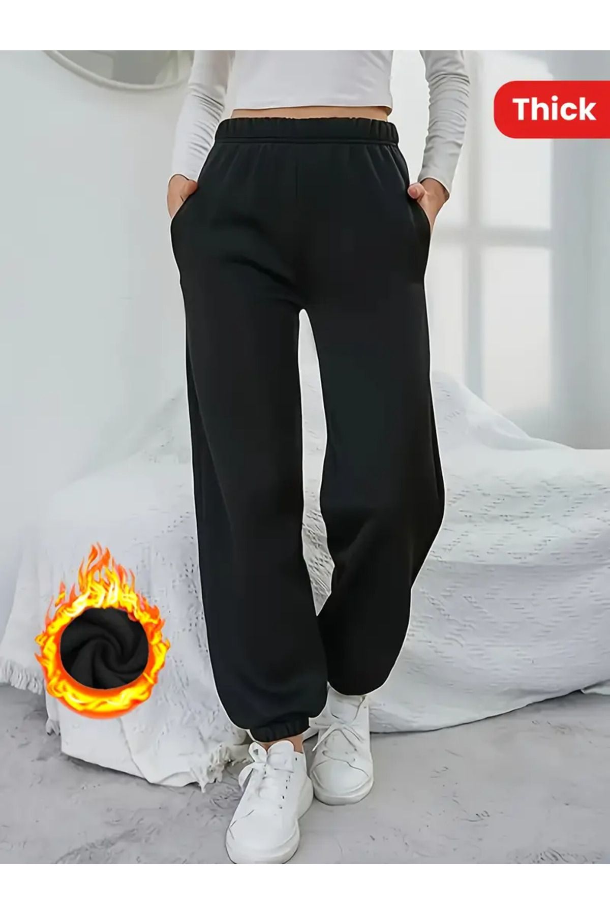 SELLA MODA Siyah Jogger Paca Lastikli Eşofman Altı