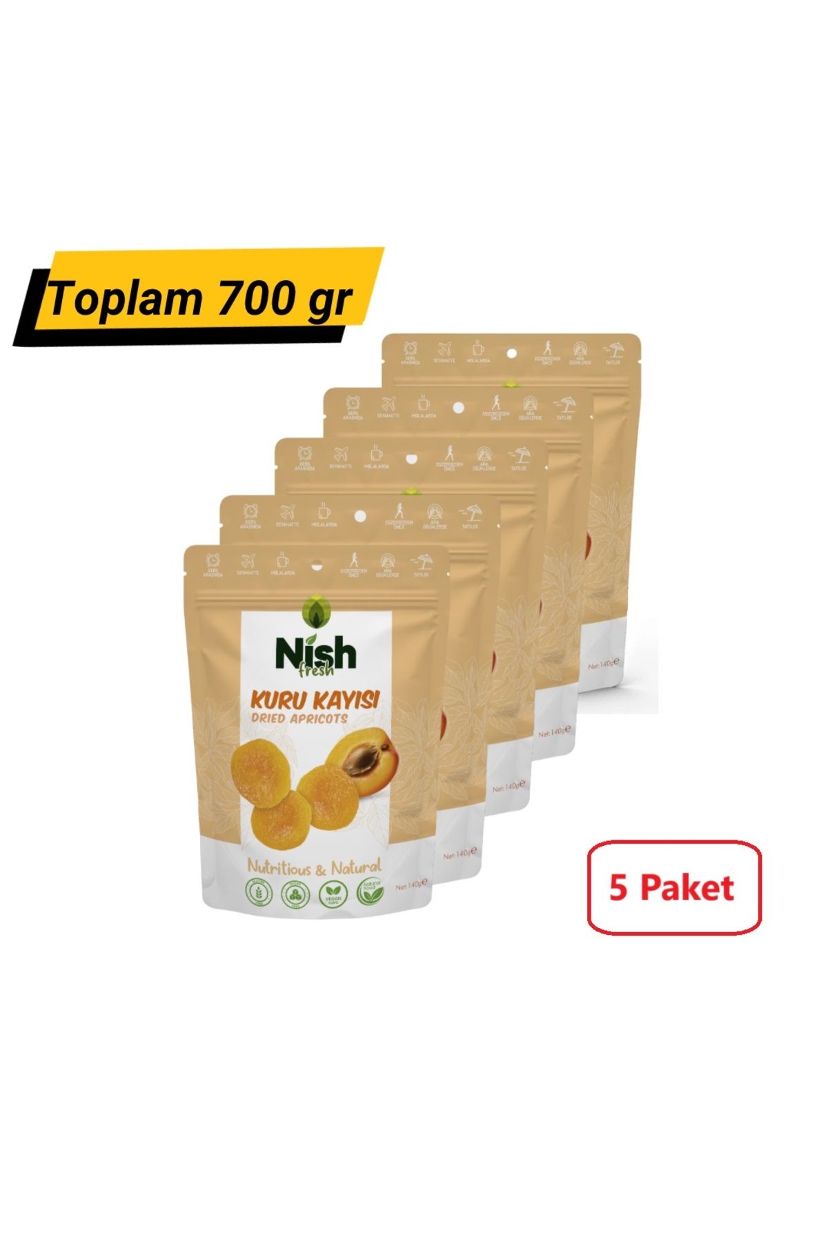 nish fresh Malatya Sarı Kuru Kayısı Sepeti 5'li Paket 700 gram