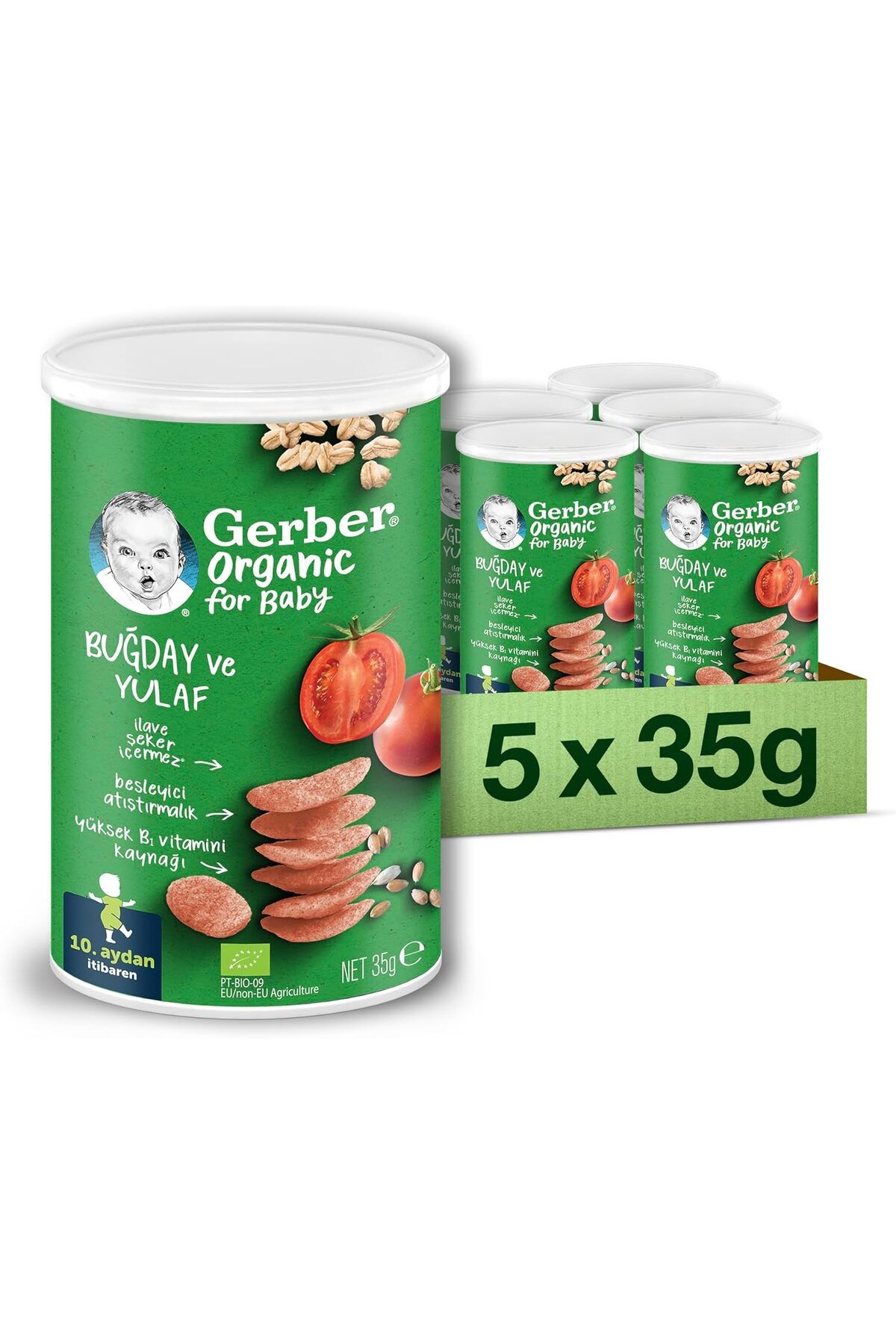 GERBER Organik Buğday ve Yulaflı Domates, Havuç ve Soğanlı Bebek Atıştırmalığı 35 g x 5