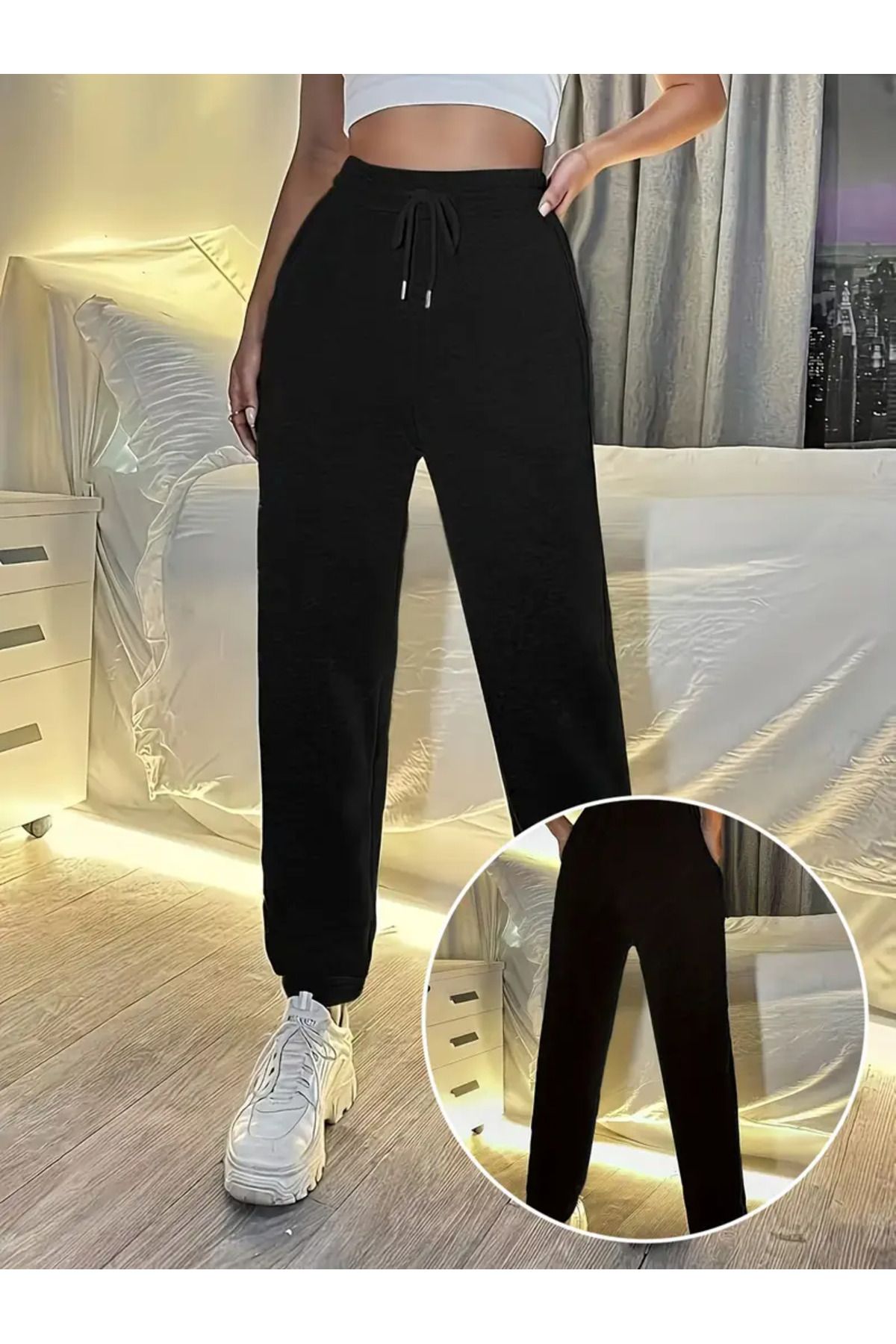 SELLA MODA Siyah Jogger Paca Lastikli Eşofman Altı