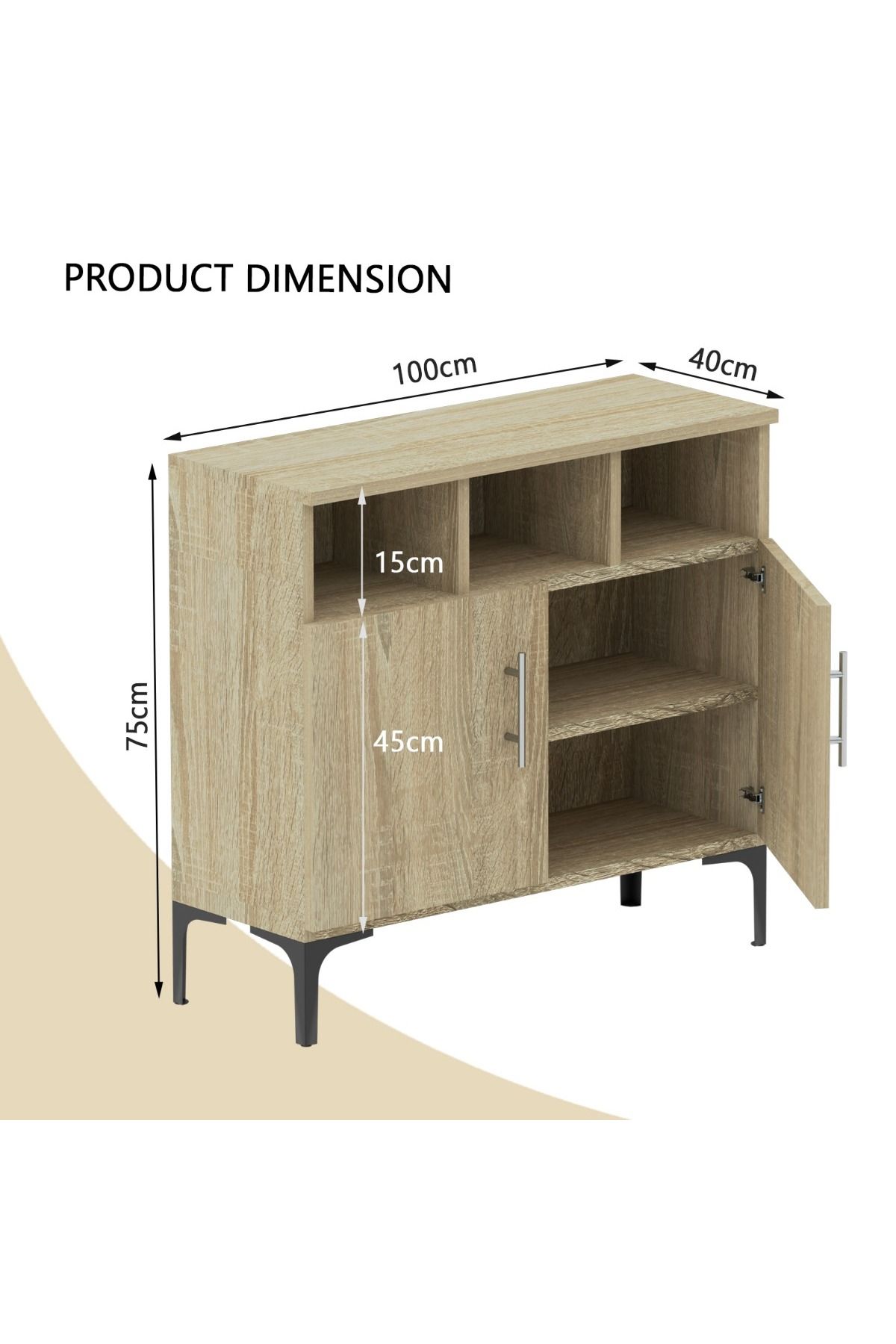 Mahmayi-Medium Height Cabinet with 2 Door Storage and 3 Open Shelf-Grey Bardolino Oak 2