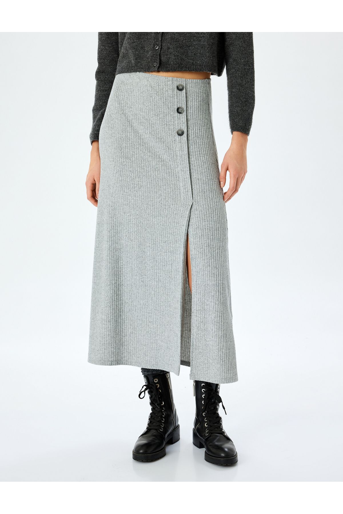 Koton-A-Line Midi Skirt with Button Detail and Slit 3