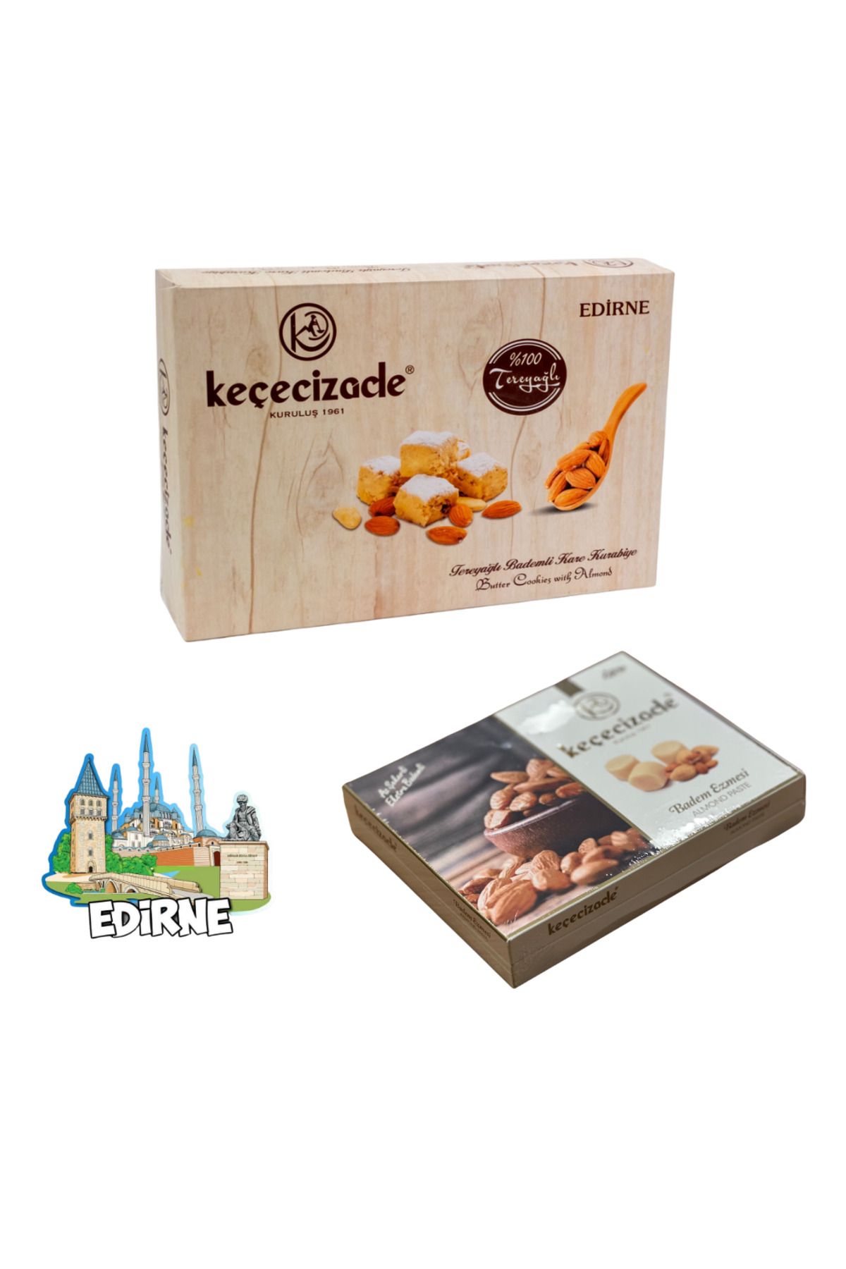 KEÇECİZADE Keçecizade Tereyağlı Kare Kurabiye 250 GR- Az Şekerli Ekstra Bademli Badem Ezmesi 250 GR - Magnet