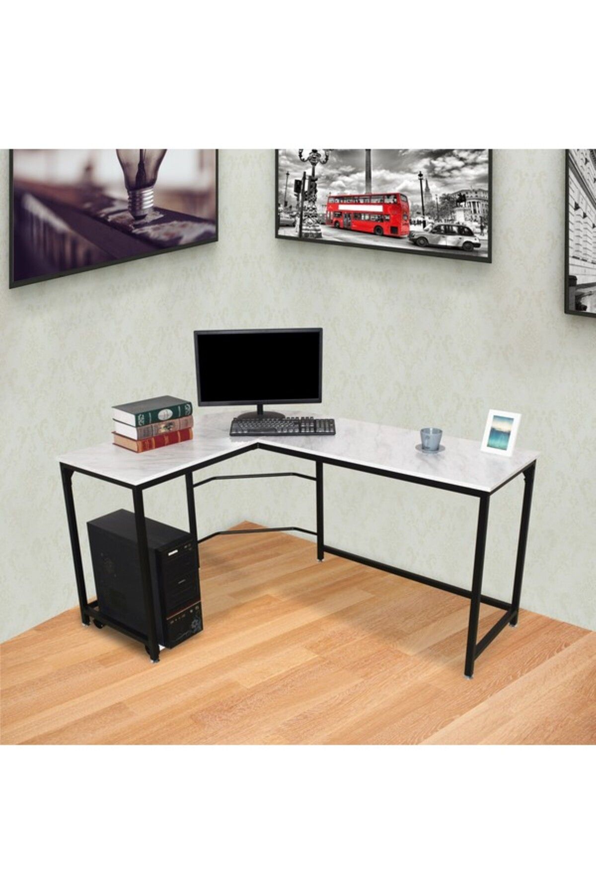 Moustache-Reversible L-Shape Computer Desk with Base Unit Shelf 2