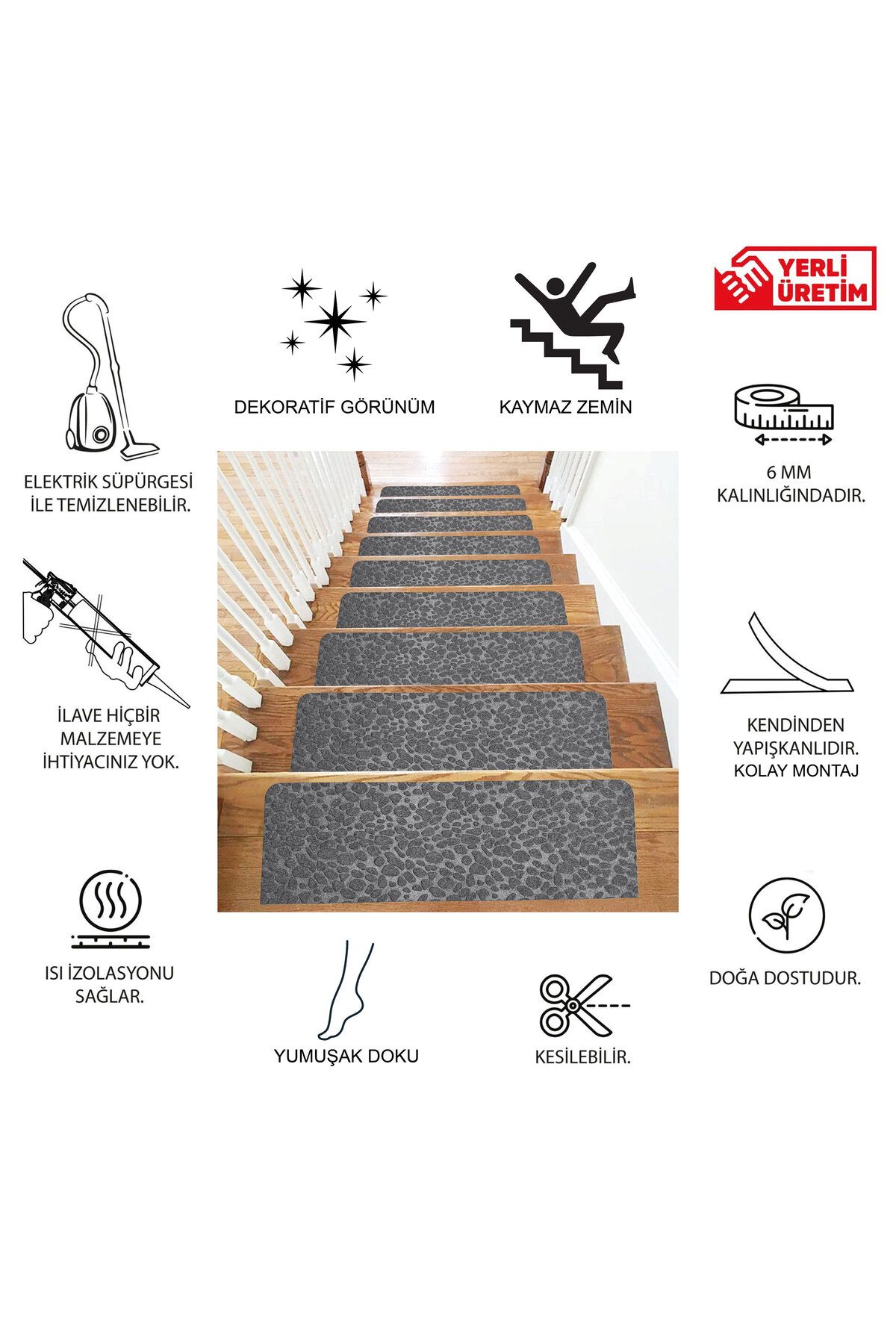 TİNK-Gray Anti-Slip Felt Ladder Mat 22X75 cm - 7 Pieces 2