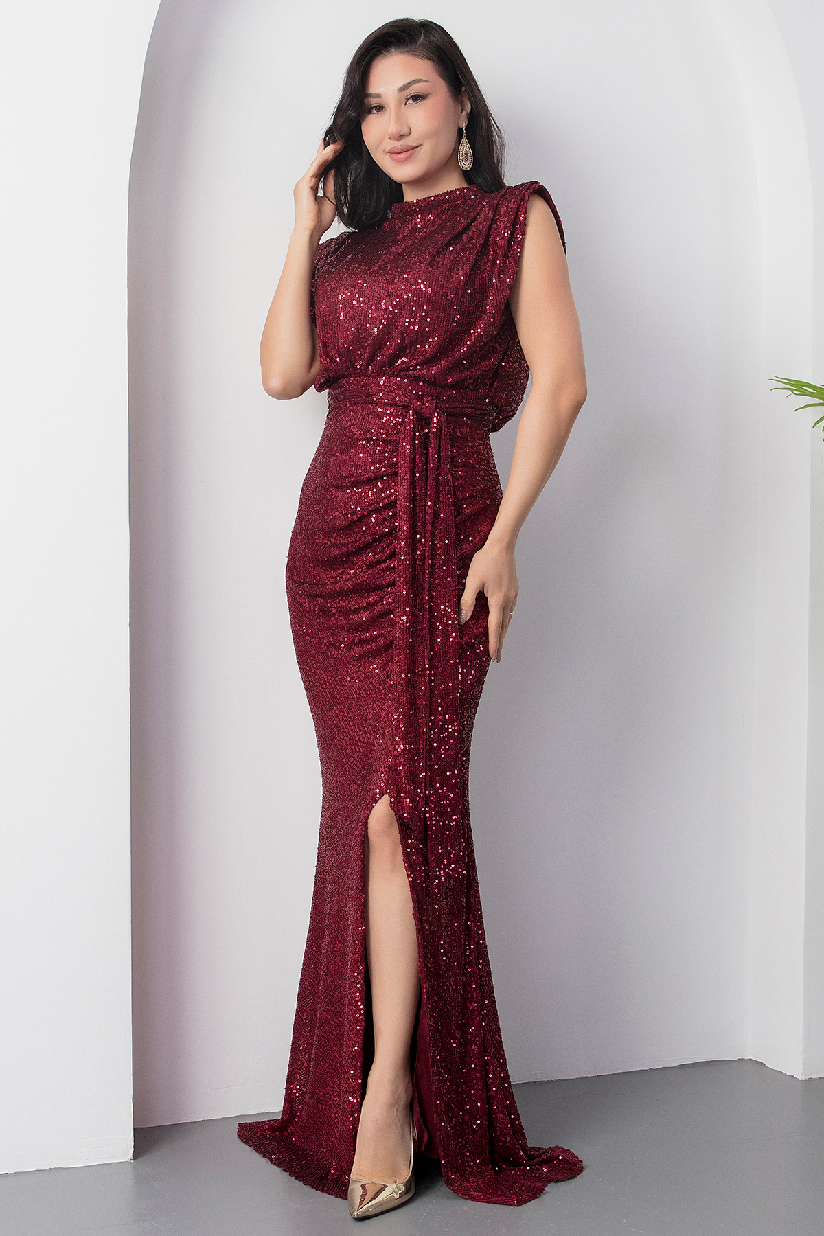 PULLIMM-Rochie cu paiete cu guler cu fante 39941 6