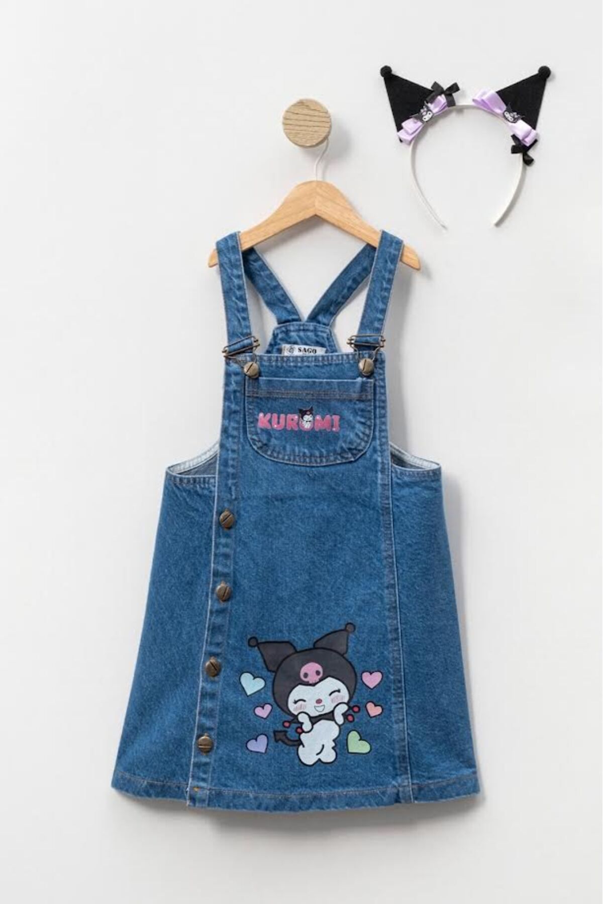 Aymini kids-Kuromi̇ Crown Detailed - Digital Printed Denim Gilet 1