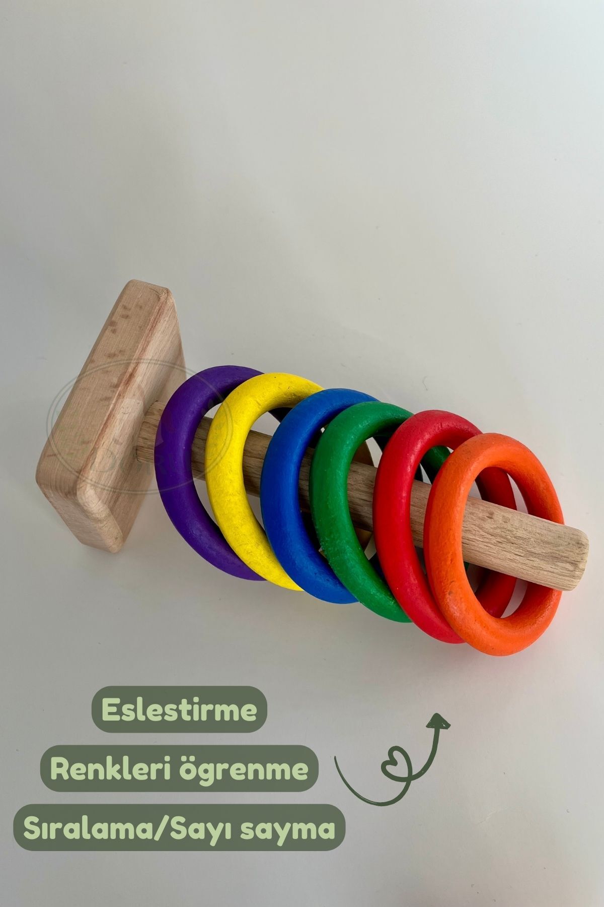 DORU Montessori Doğal Ahşap Ana Renkler Halka Dizme Sıralama Oyunu Anaokulu Kreş Eğitici Bebek Hediyelik fotoğrafı 2 (önizleme)