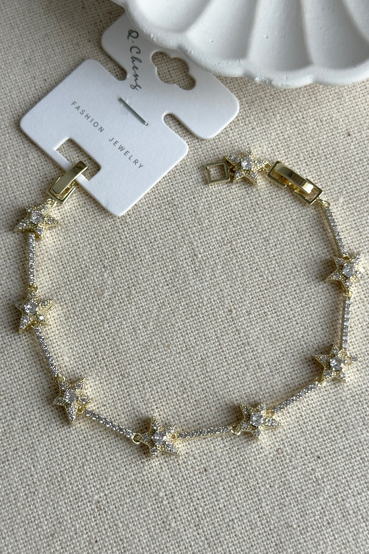 MODA Caprea Q.Cheng 14 K. 17+2 cm Taşlı Yıldız Bileklik Kadın Altın Renkli Karamaz Bileklik görsel 4
