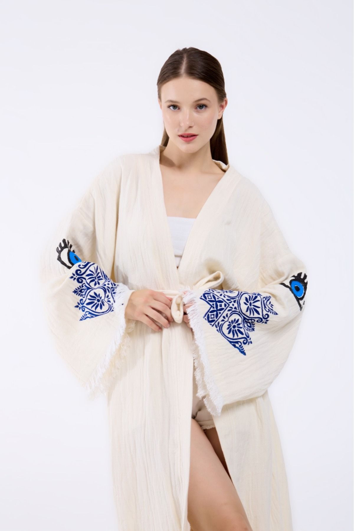 Befera Design-Muslin Kimono 100% Cotton Ethnic Eye Printed Patterned Bathrobe Kaftan Dressing Gown 2