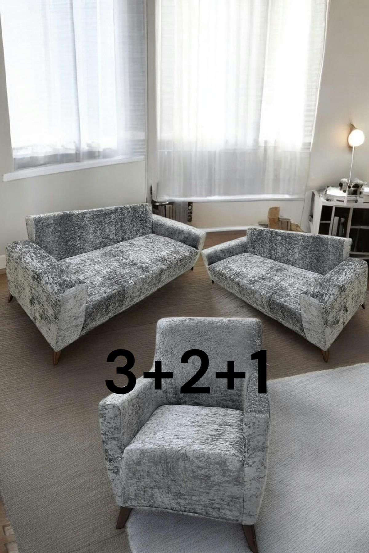 Kadife 3+2+1 Koltuk Örtüsü Esnek Lastikli Leke Tutmaz Solma Yapmaz Koltuk Kılıfı