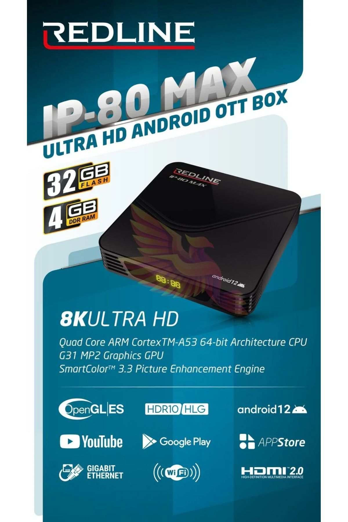 Redline IP-80 Max 8K Ultra HD Android TV Box