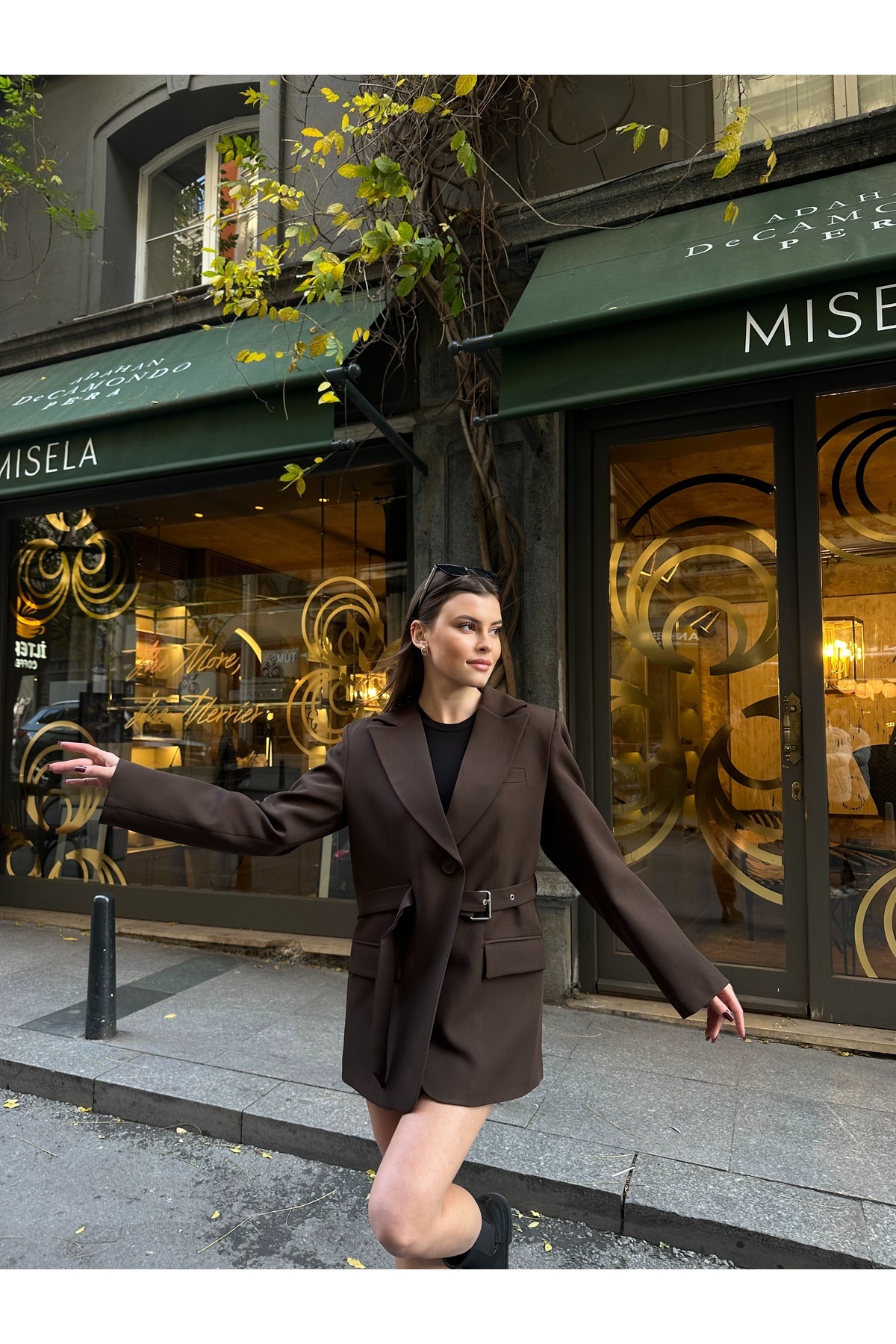 VESS MODA  Kadın Yeni Sezon Kemer Detaylı Blazer Ceket - Görsel 5