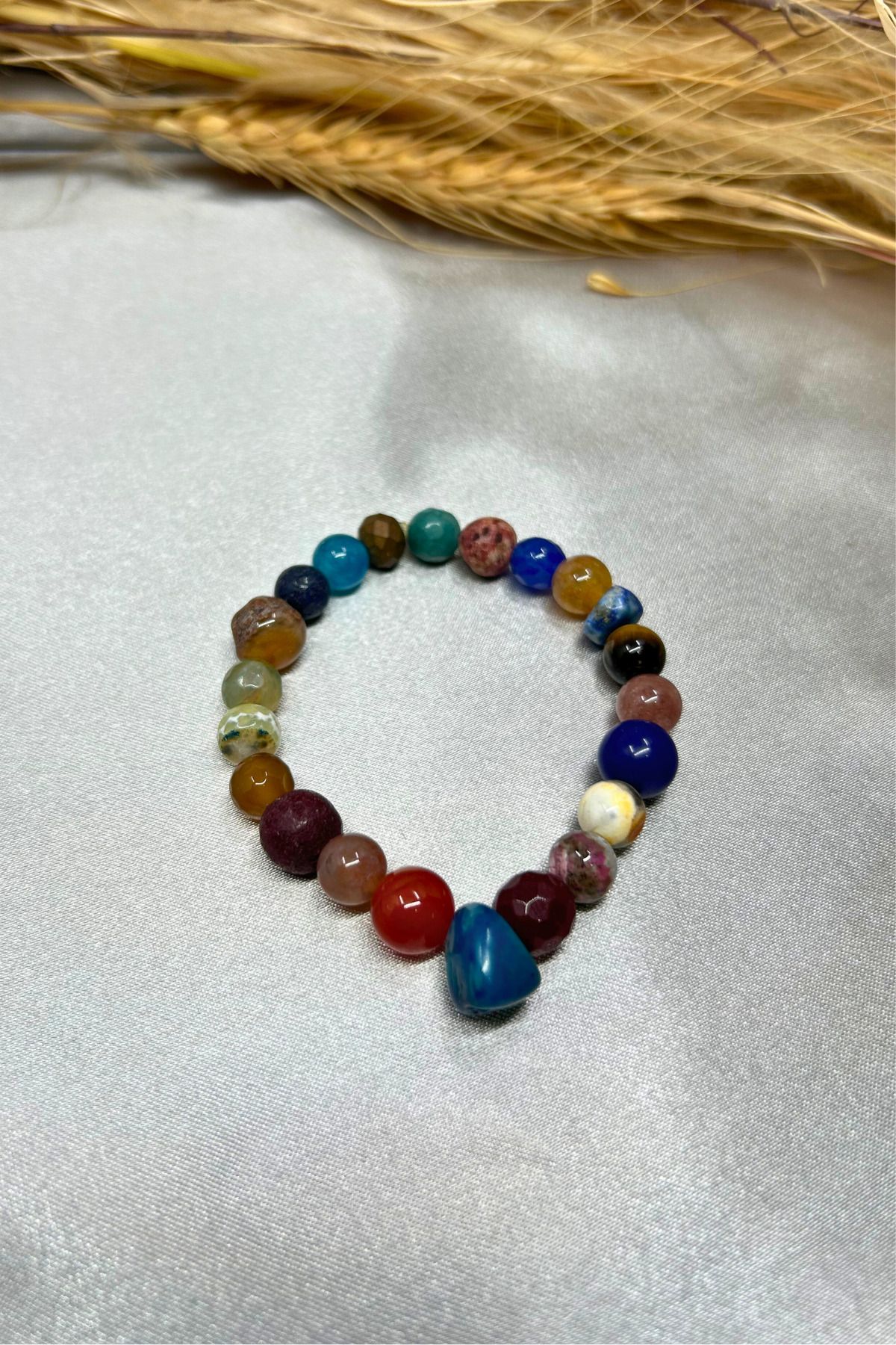 Suerte Accessories-Star Stone - Aquamarine, Agate, Citrine, Tibetan, Coral, Ruby Tiger Eye Natural Stone Chakra Bracelet 1