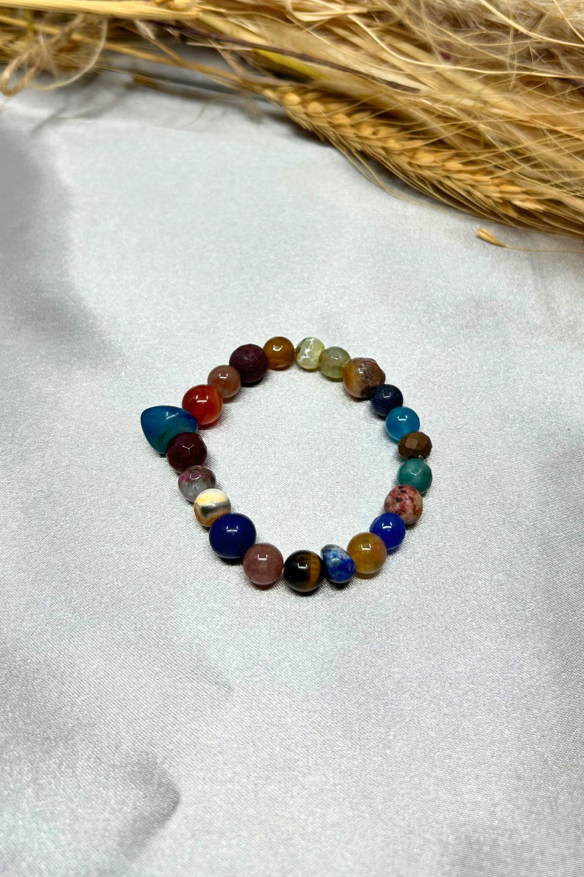 Suerte Accessories-Star Stone - Aquamarine, Agate, Citrine, Tibetan, Coral, Ruby Tiger Eye Natural Stone Chakra Bracelet 2