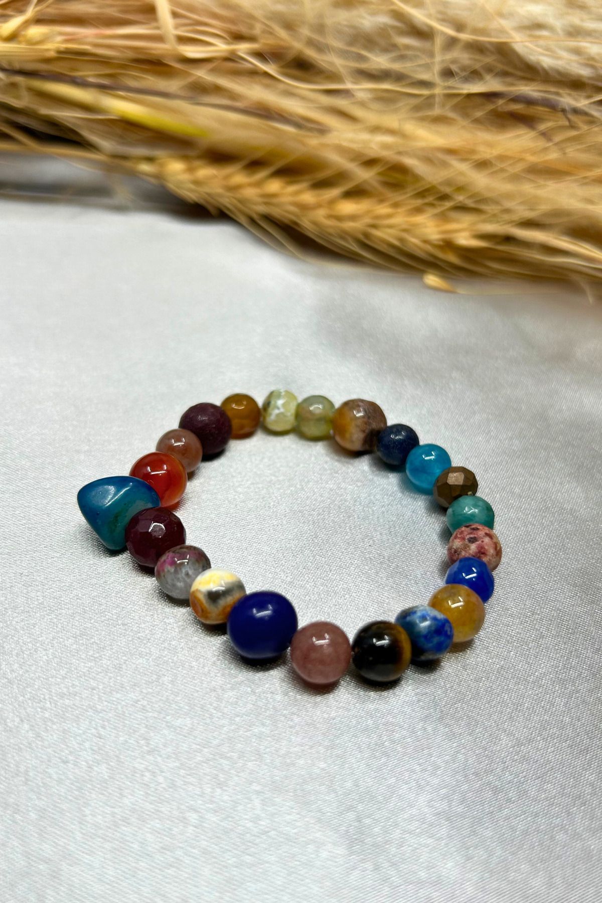 Suerte Accessories-Star Stone - Aquamarine, Agate, Citrine, Tibetan, Coral, Ruby Tiger Eye Natural Stone Chakra Bracelet 5