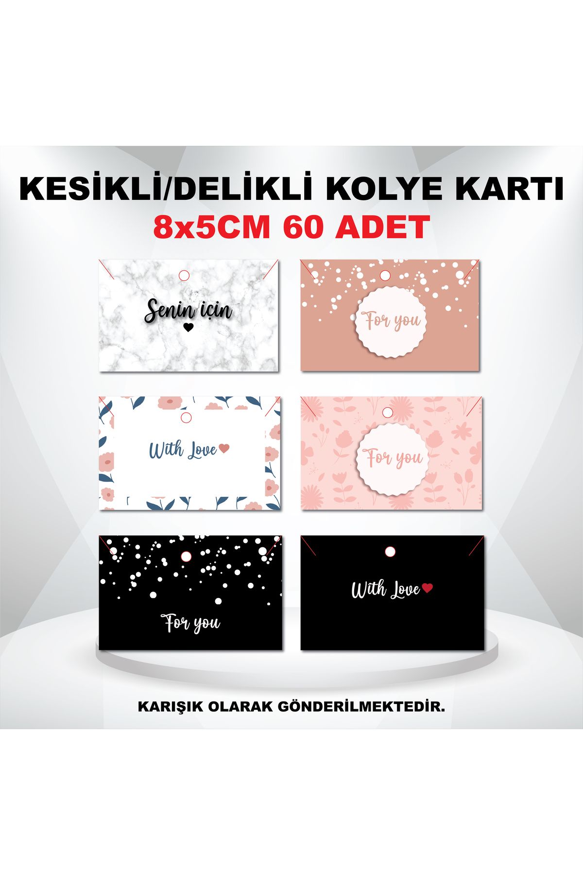 ARTİMED 60 Adet Kesikli ve Delikli Takı Kolye-Bileklik Kartı-Ambalaj paketleme kartı