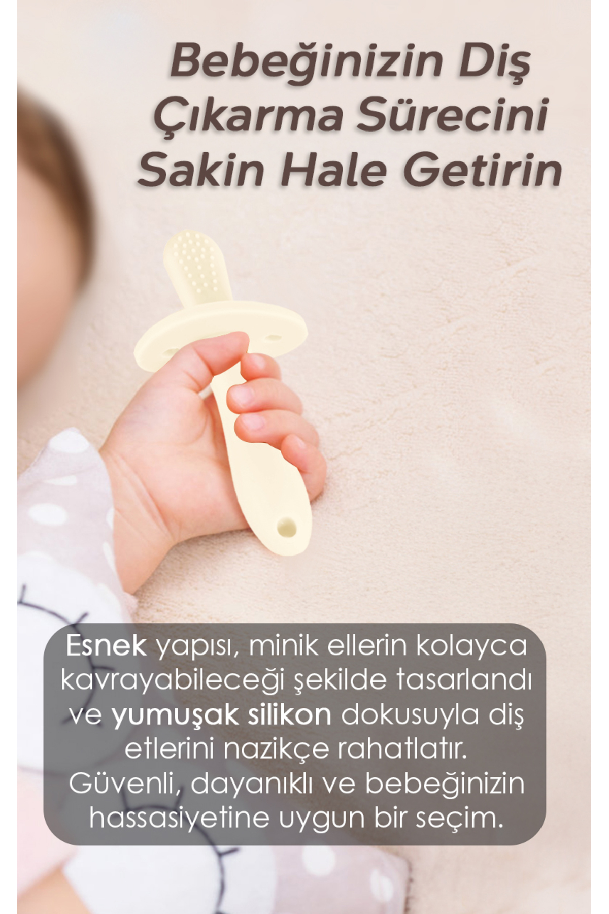 Meleni Baby Bebek Silikon Diş Kaşıyıcı Emzik - Bebek Diş Kaşıma Emziği Silikon Dişlik Bej fotoğrafı 3 (önizleme)