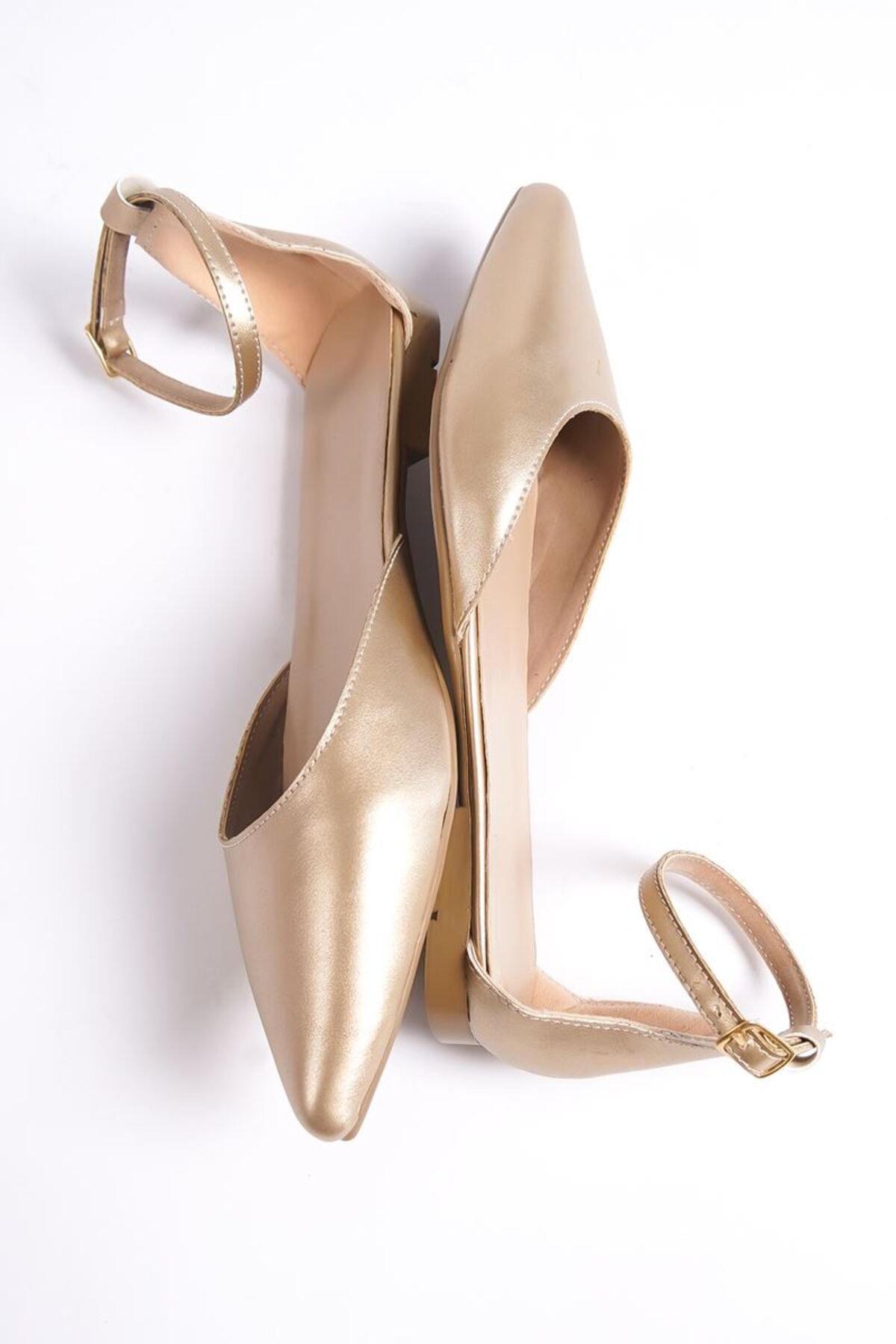 Gökhan Talay-Maggie Women's - Gold Pointed Toe Ballerina Shoes 4