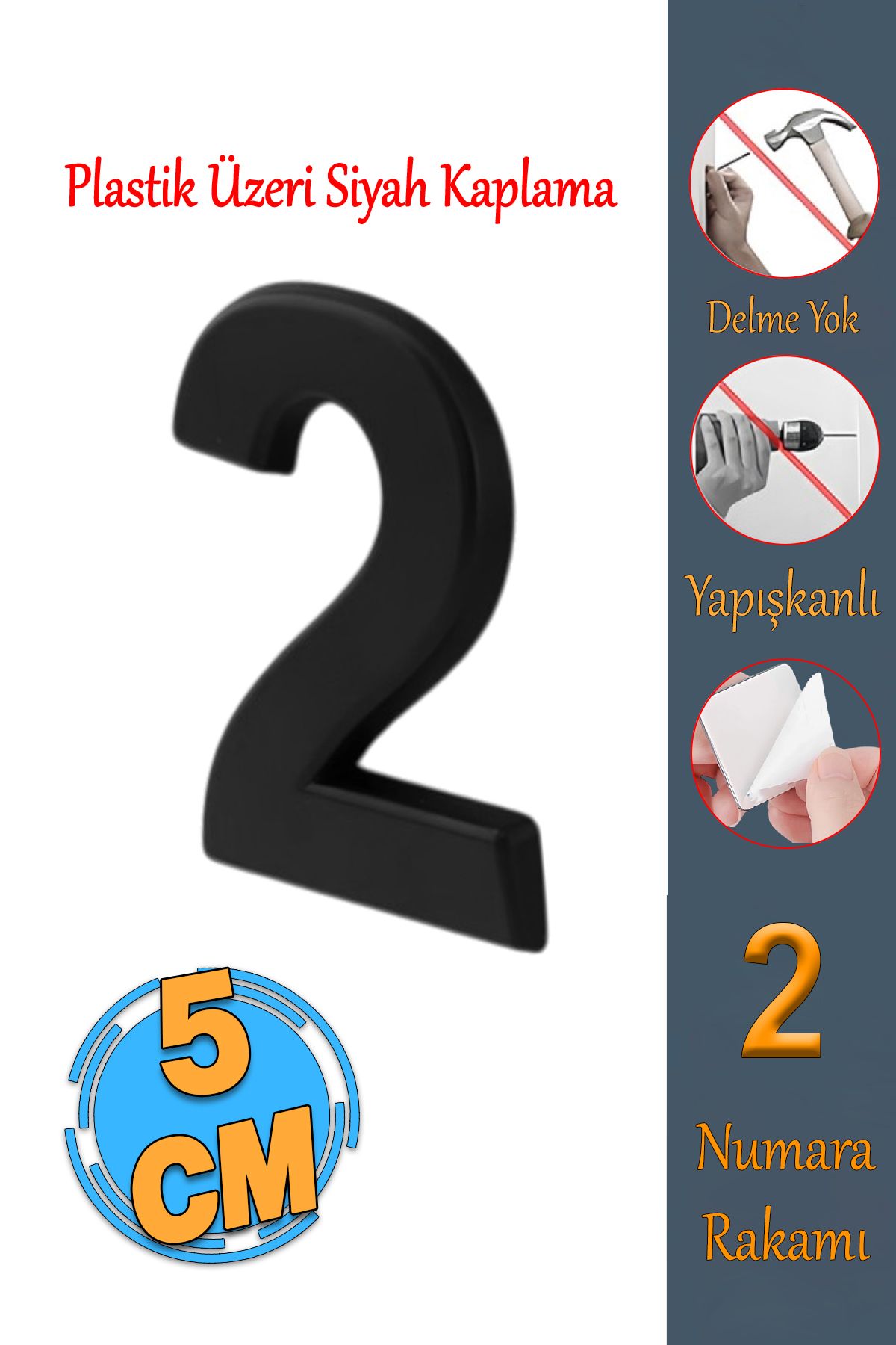 Badem10-Small Size 50 mm Black Color Numbered Adhesive Door Number - 2 Figures Two Count 1 Piece 1