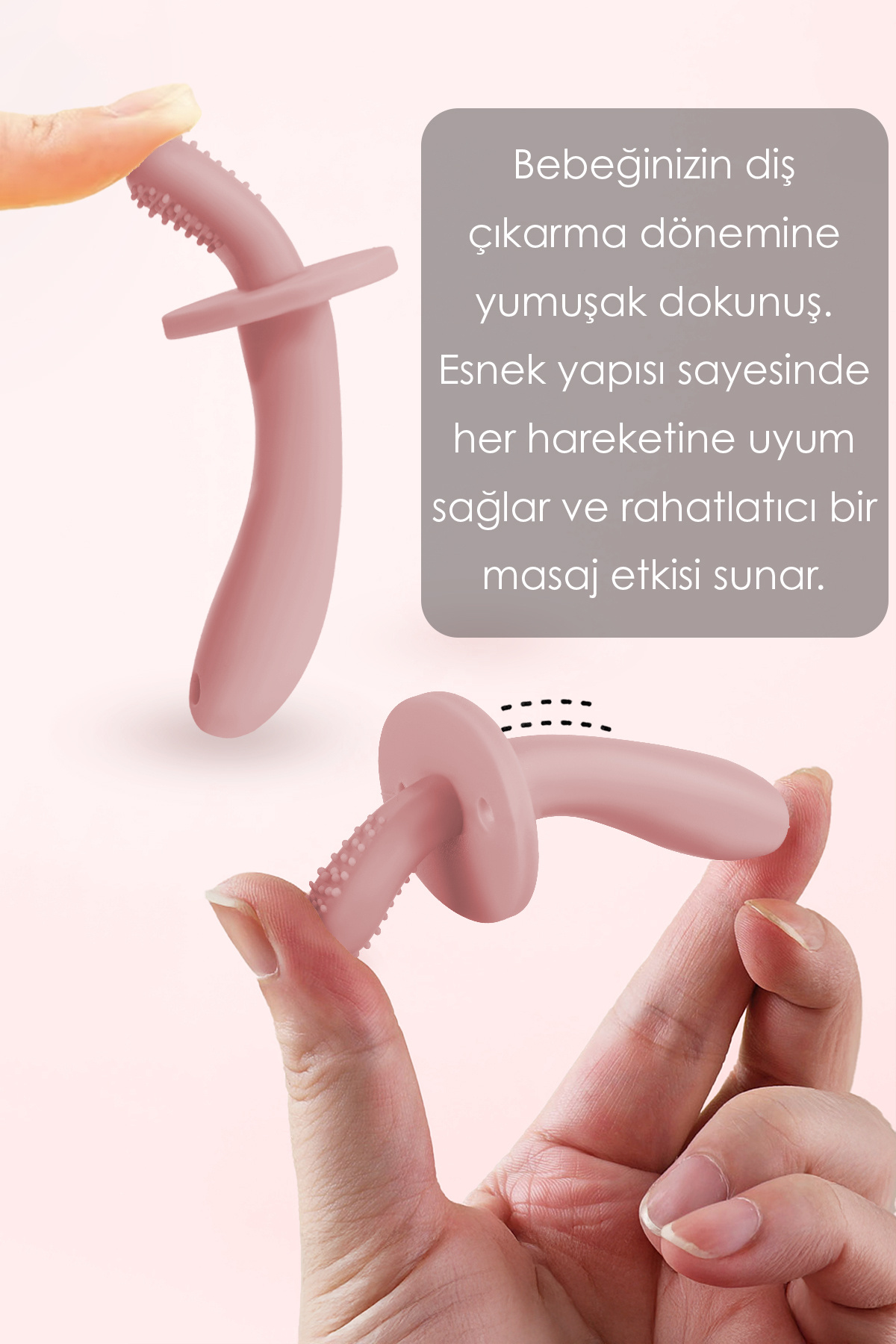 Meleni Baby Bebek Silikon Diş Kaşıyıcı Emzik - Bebek Diş Kaşıma Emziği Silikon Dişlik Pembe fotoğrafı 2 (önizleme)