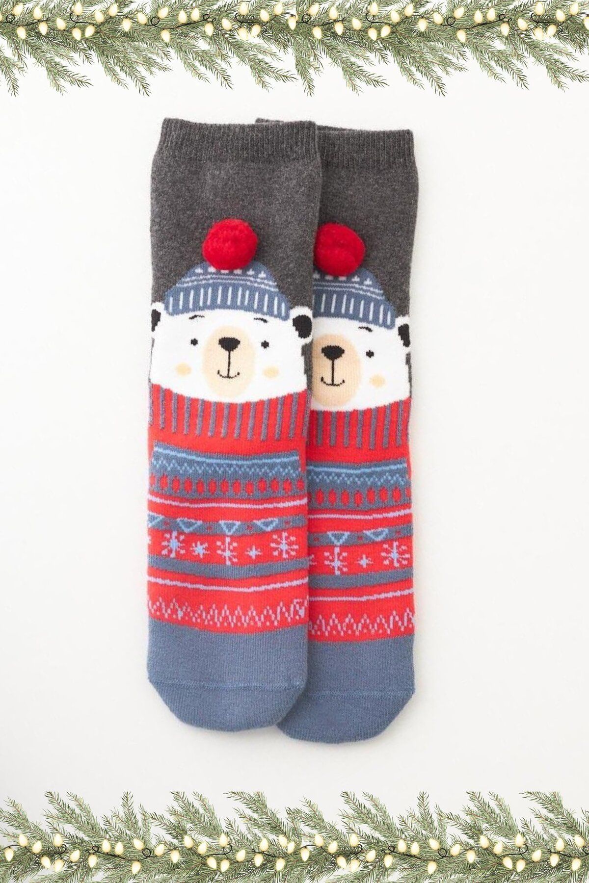 Katia&Bony-Katia&Bony Teddy Bear Christmas Socket Socks with Pompom Accessories 1