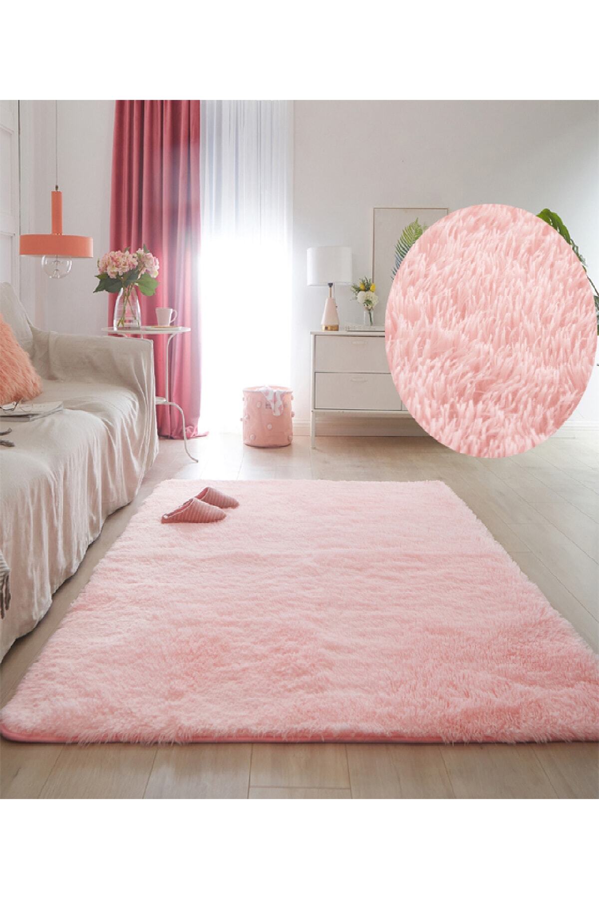 Pink Powder Plush Living Room Rug Soft Thick Living Room Bedroom Rug