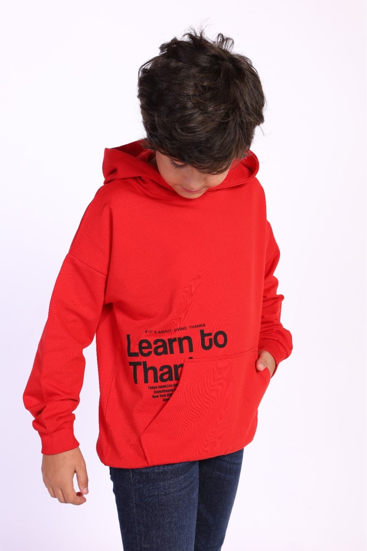 Toontoy-Boy's Hooded Kangaroo Pocket Printed Sweatshirt 2