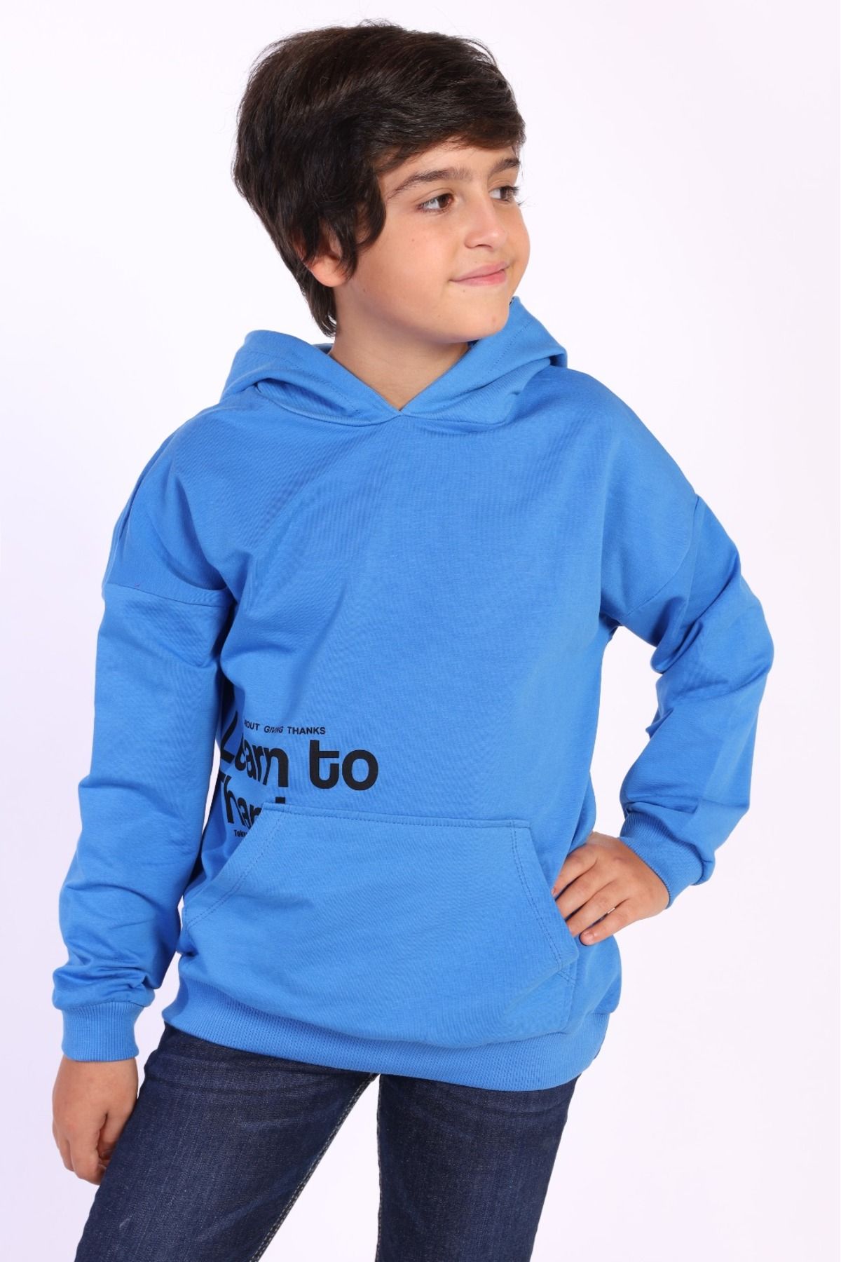 Toontoy-Boy's Hooded Kangaroo Pocket Printed Sweatshirt 1