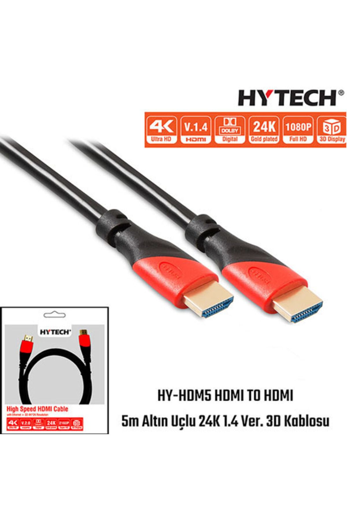 Hytech HY-HDM5 HDMI to HDMI ( 5 Metre ) 24K 1.4 Ver. 3D Altın Uç Görüntü Kablosu