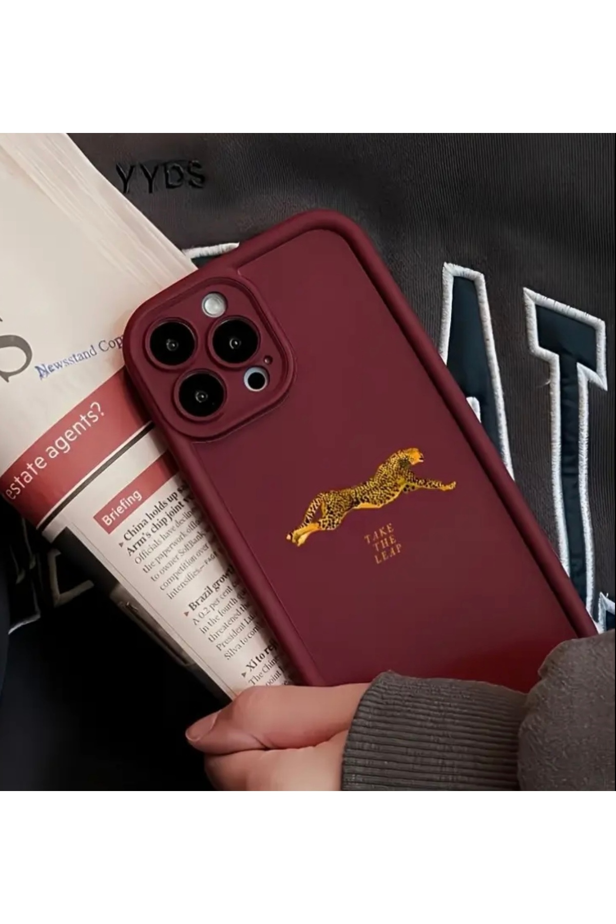 IPHONE 16 PROMAX LEOPARD PRINT BURGUNDY COLOR THICK EDGE COVER
