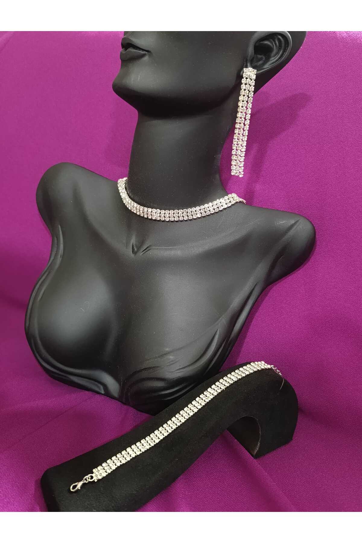 3-ROW bride engagement promise necklace set