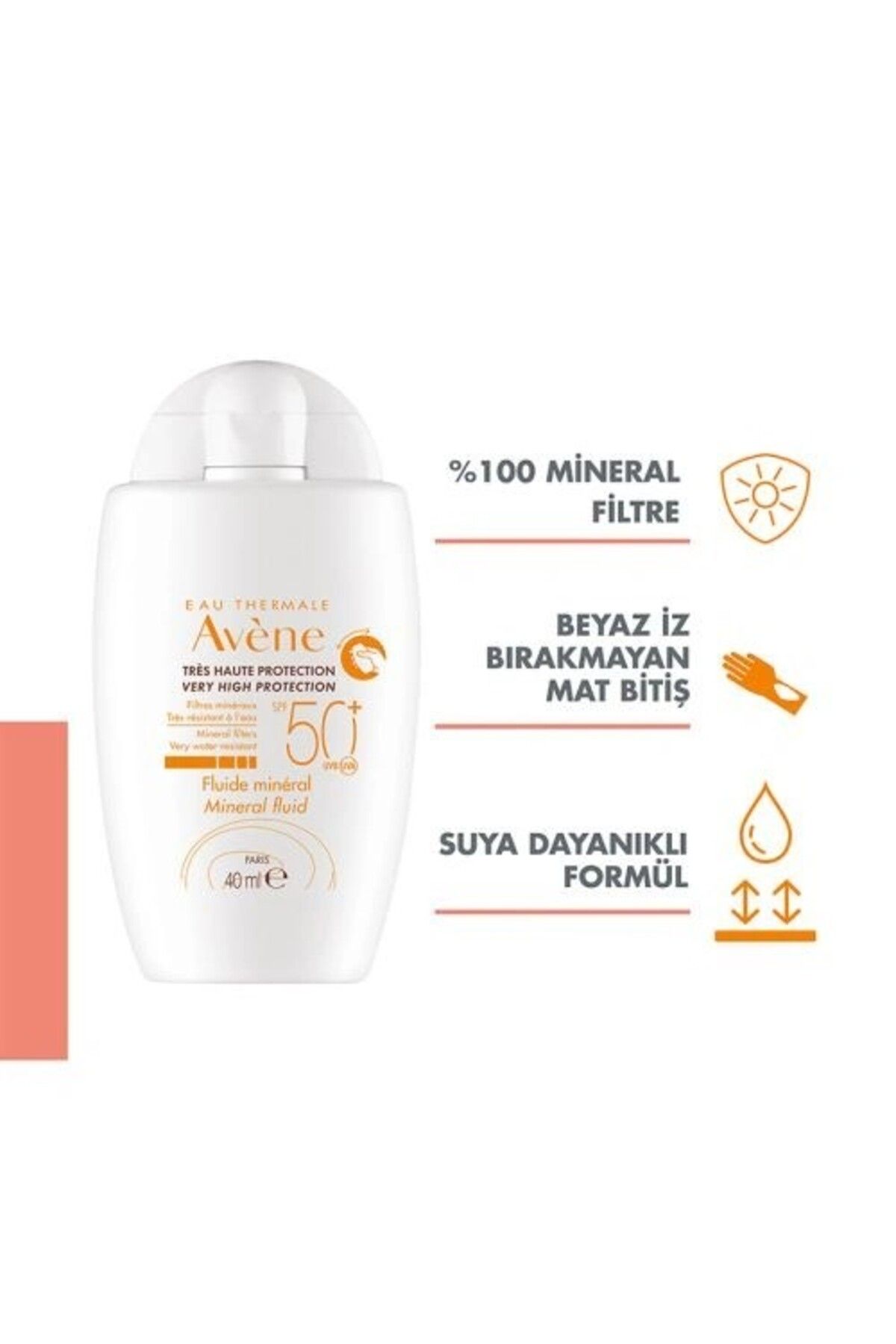 کرم ضد آفتاب Avene Mineral Fluid SPF 50+ با محافظت بالا با فیلتر معدنی 40 میلی لیتر