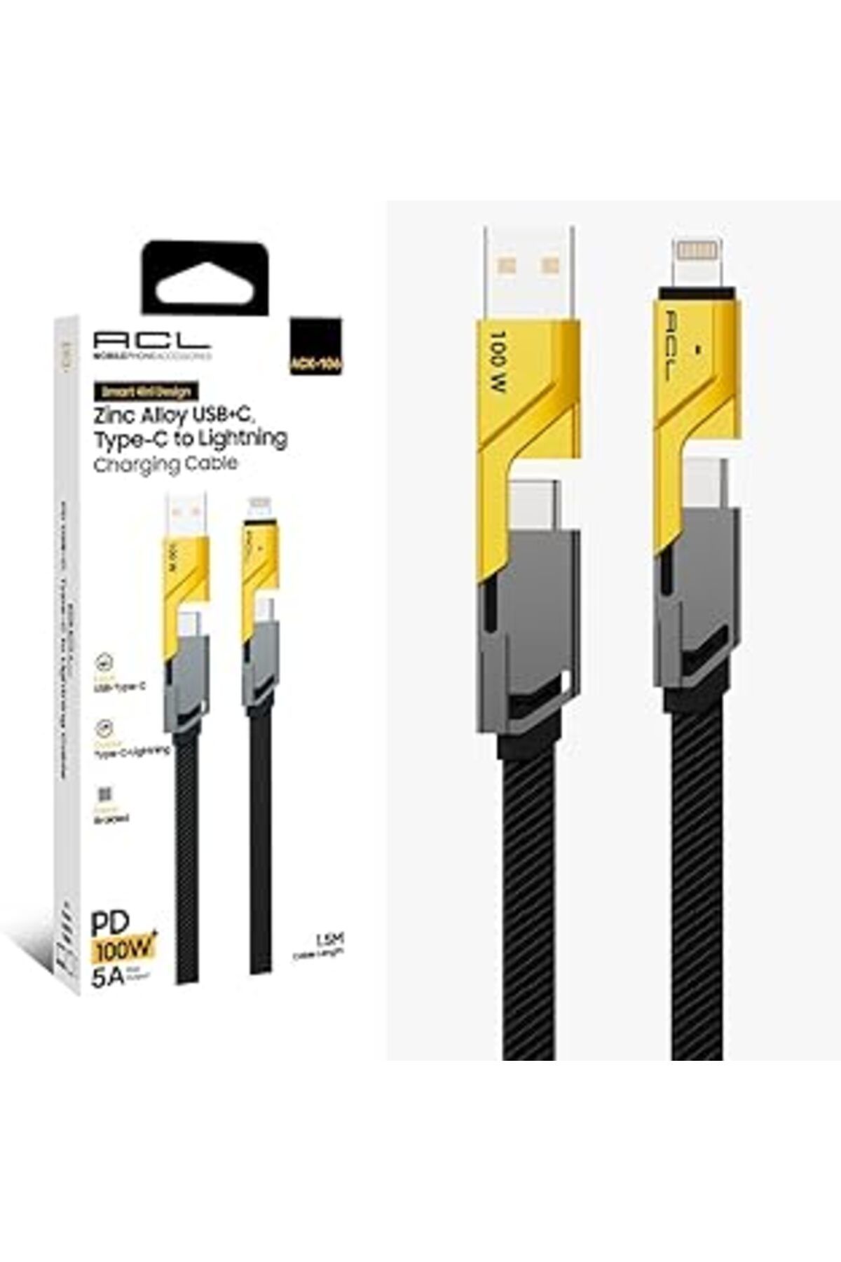 YTT Marketing 4 In 1 Usb+C Type C To Lightning Şarj Kablosu, Metal Başlık Sağlam Kopmaz Kablo 100 W Pd Hızlı Şarj