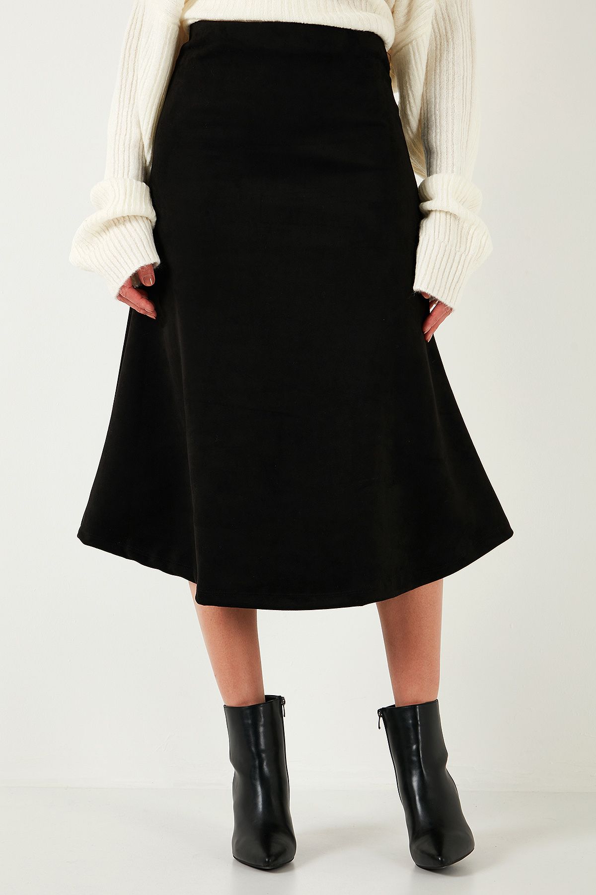 Lela-Stretch Regular Fit Ψηλόμεση Midi Μήκος Suede Φούστα Καμπάνα ΦΟΥΣΤΑ 5866180 3