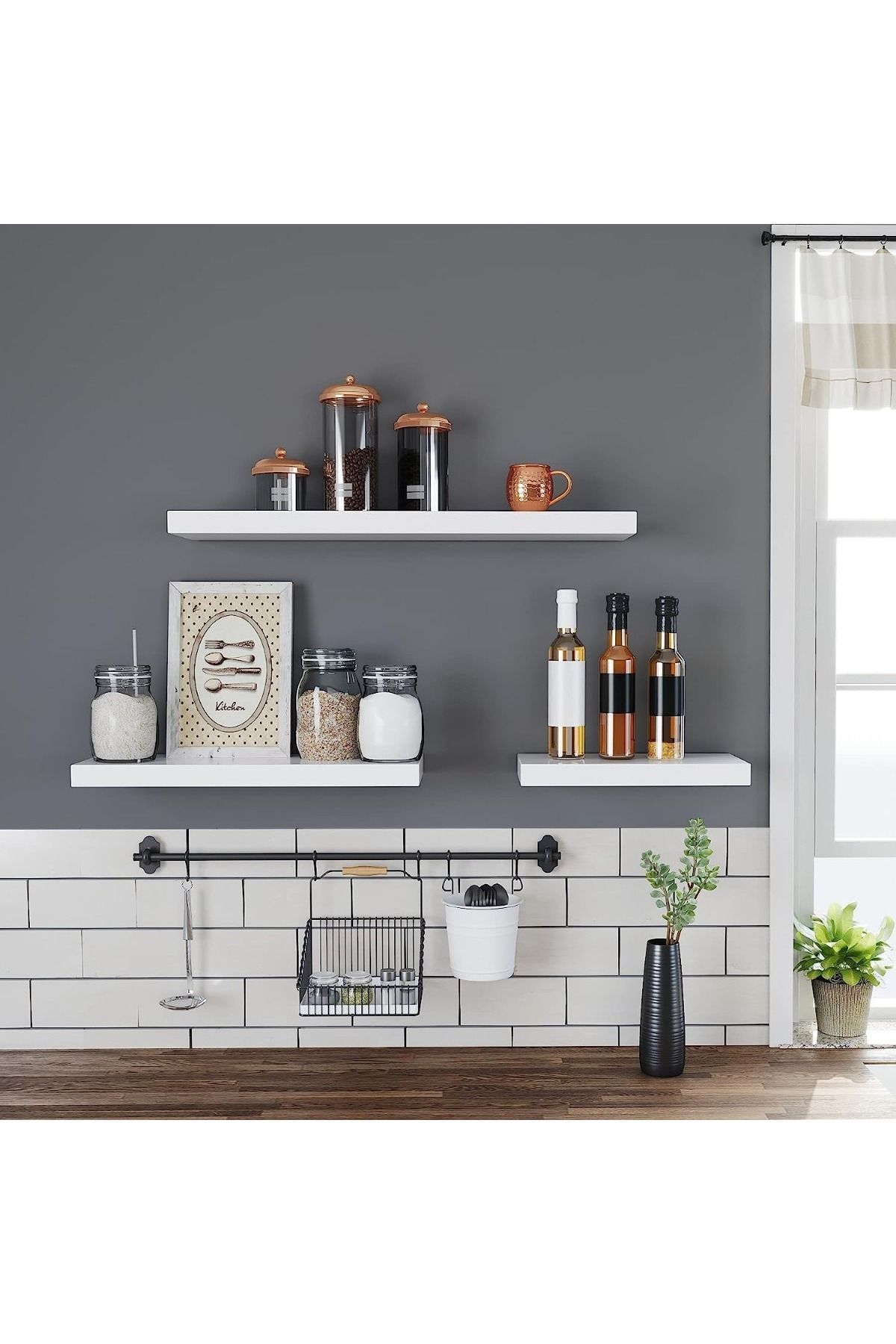 Mahmayi-Vasagle White Lws26wt Floating Shelf Bookshelf Wall Mounted Mdf Display Storage For Living Room 5