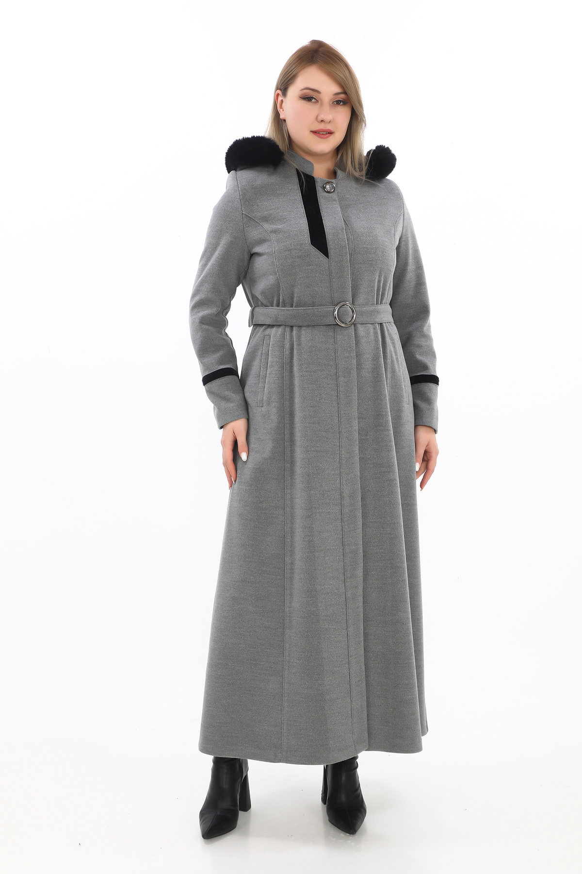 minessa  FOX KUMAŞ DETAYLI DÜĞMELİ KOPUŞONLU KAŞE ASTARLI MANTO - Görsel 3