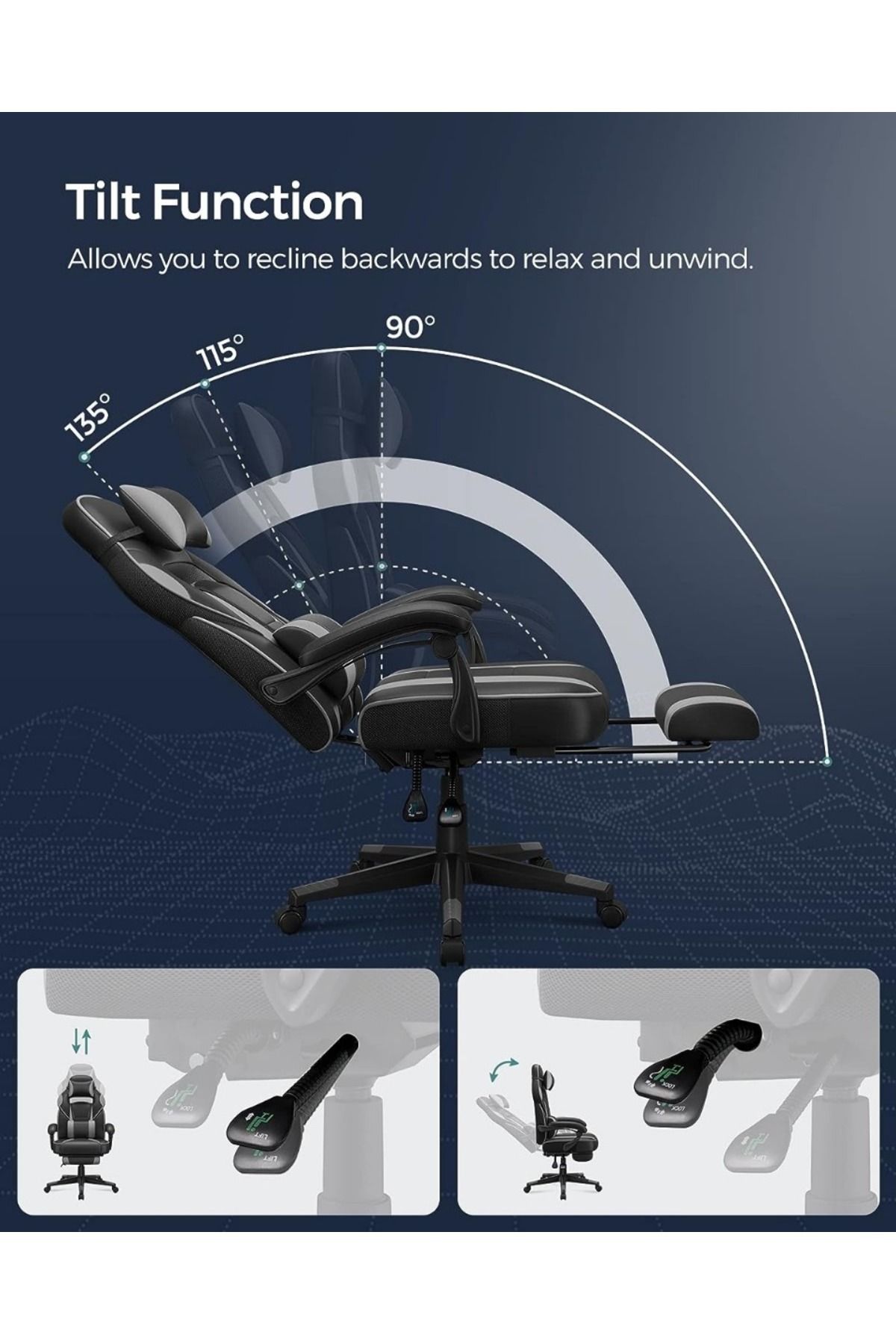 Mahmayi-Songmics Black And Grey Stylish Gaming Chairs For Playstation, Office, Gaming Station, Home 4