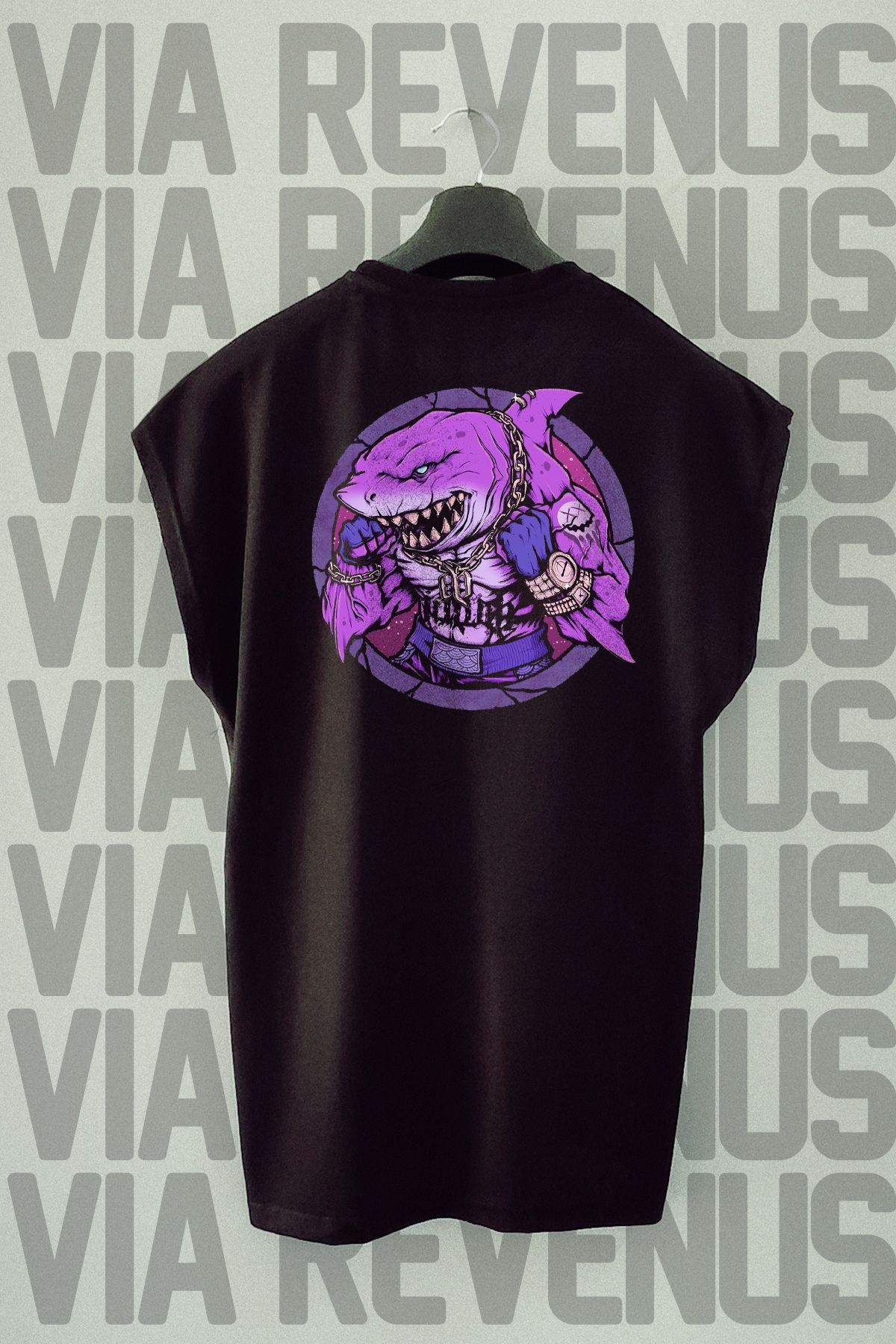 Vordevia Tricou Sport Cu Mânecă Zero Cu Imprimeu Gym Shark Fight Back Unisex - S